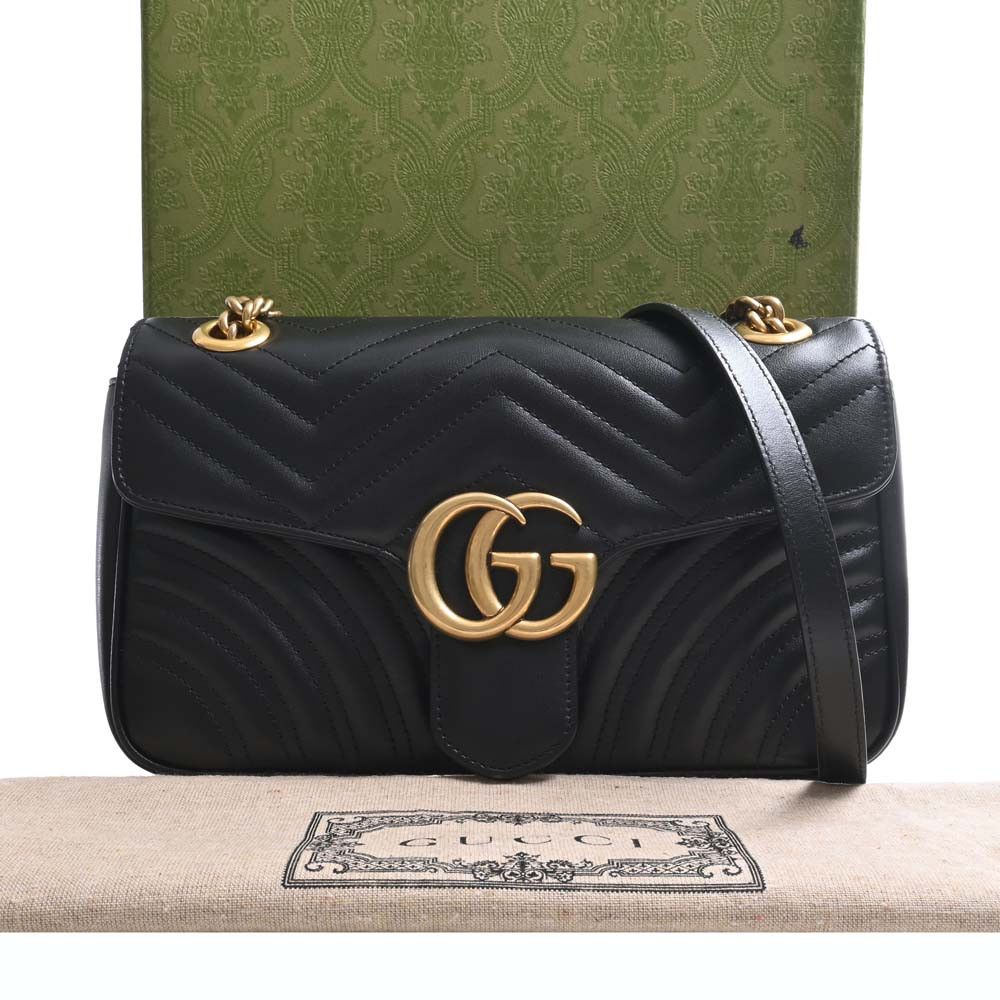 image of Gucci GG Marmont Leather Chain Shoulder Bag Black, Women's
