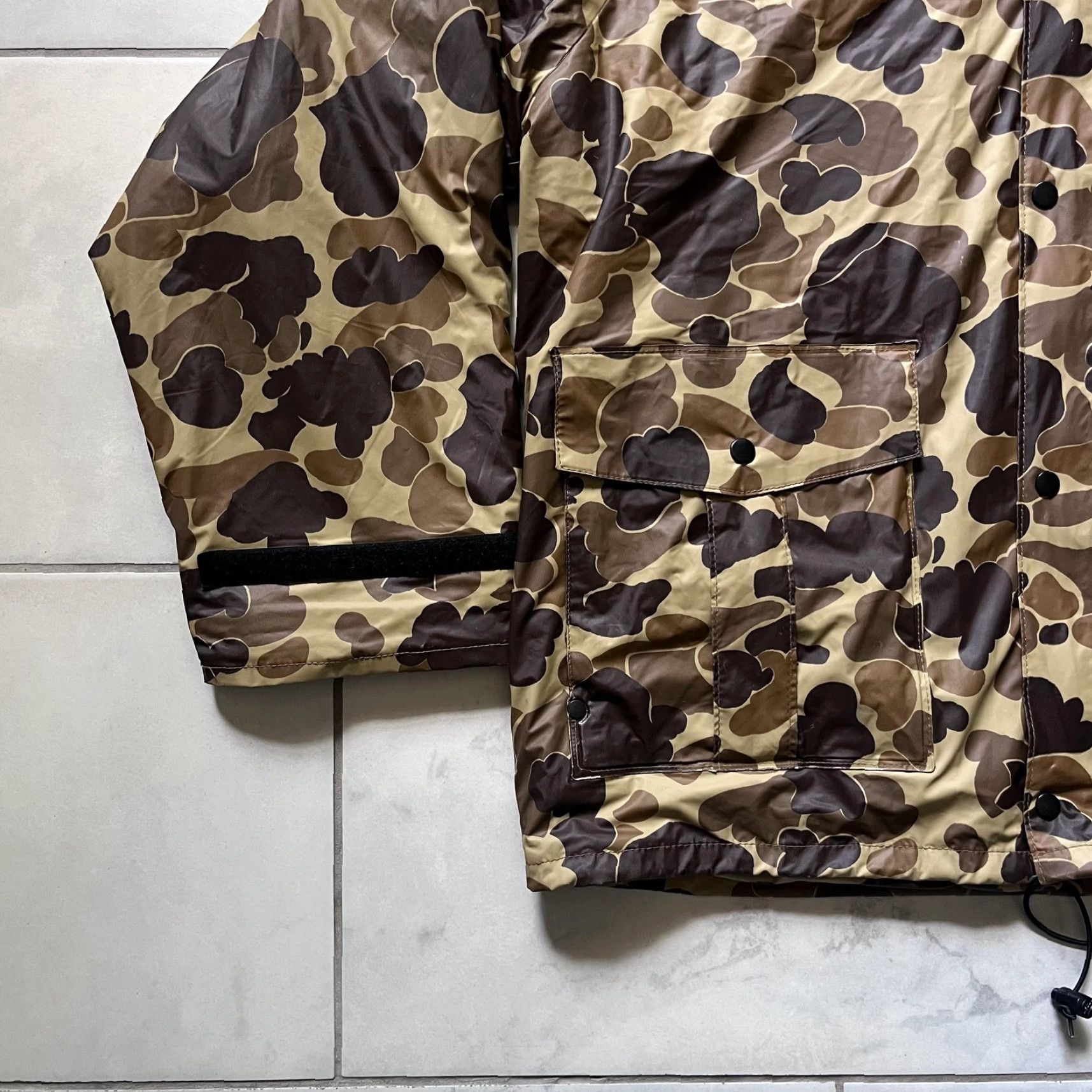 Vintage VINTAGE LL Bean Guide Suit Jacket Pants Set Mens Large 36x32 Camo Insulated Hood PVC Navy Brown Camouflage 2 Piece Notch Lapel Mens Size 42R - 7 Thumbnail
