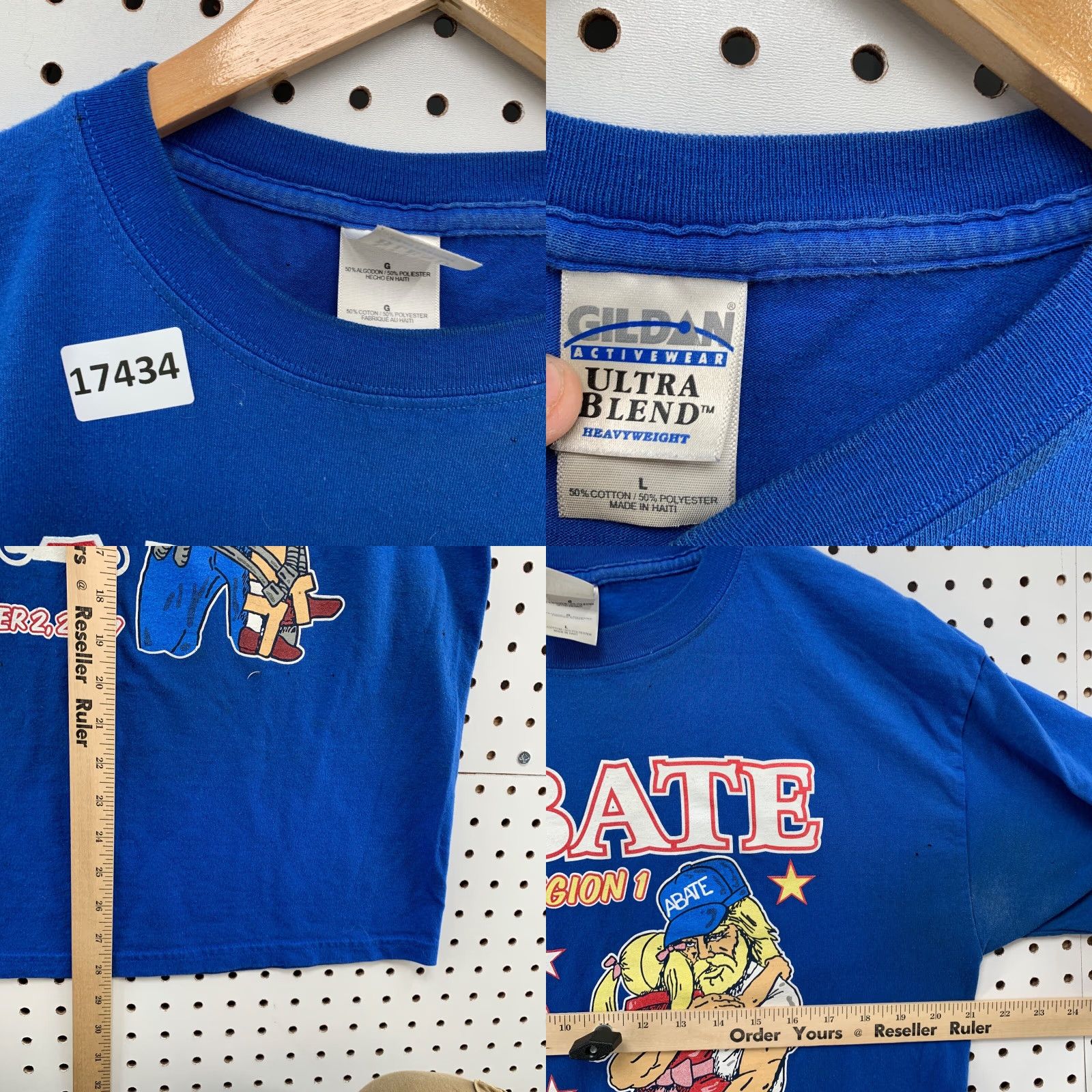 Gildan VINTAGE Gildan Motorcycle T-Shirt Adult Large Blue Graphic Short Sleeve y2K Mens Size US 33 - 8 Thumbnail