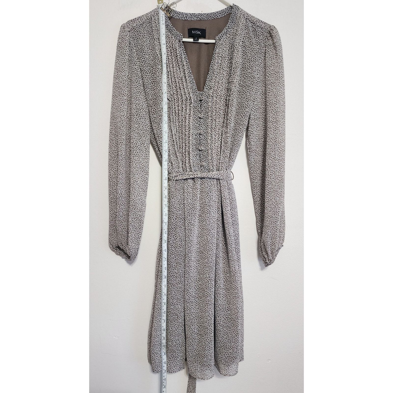 Other MSK Taupe and Cream Belted Ditsy Print Midi Dress Size 12 Size XL / US 12-14 / IT 48-50 - 5 Thumbnail