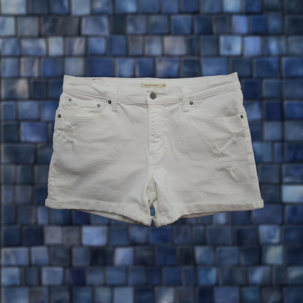 Levi's Levi's White Denim Shorts Women's 32 Stretch Cuffed Mid Length 90s Retro American Mom Style Casual Size 24" / US 00 / IT 34 - 1 Thumbnail