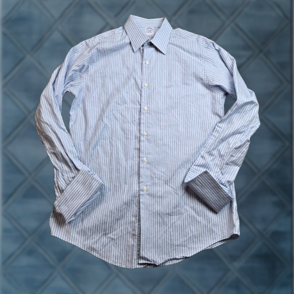 Brooks Brothers VINTAGE Brooks Brothers Dress Shirt 16-35 Egyptian Cotton Blue Striped 34/35 Long Sleeve Button-Down Collar Mens Shirts Size 42R - 1 Thumbnail