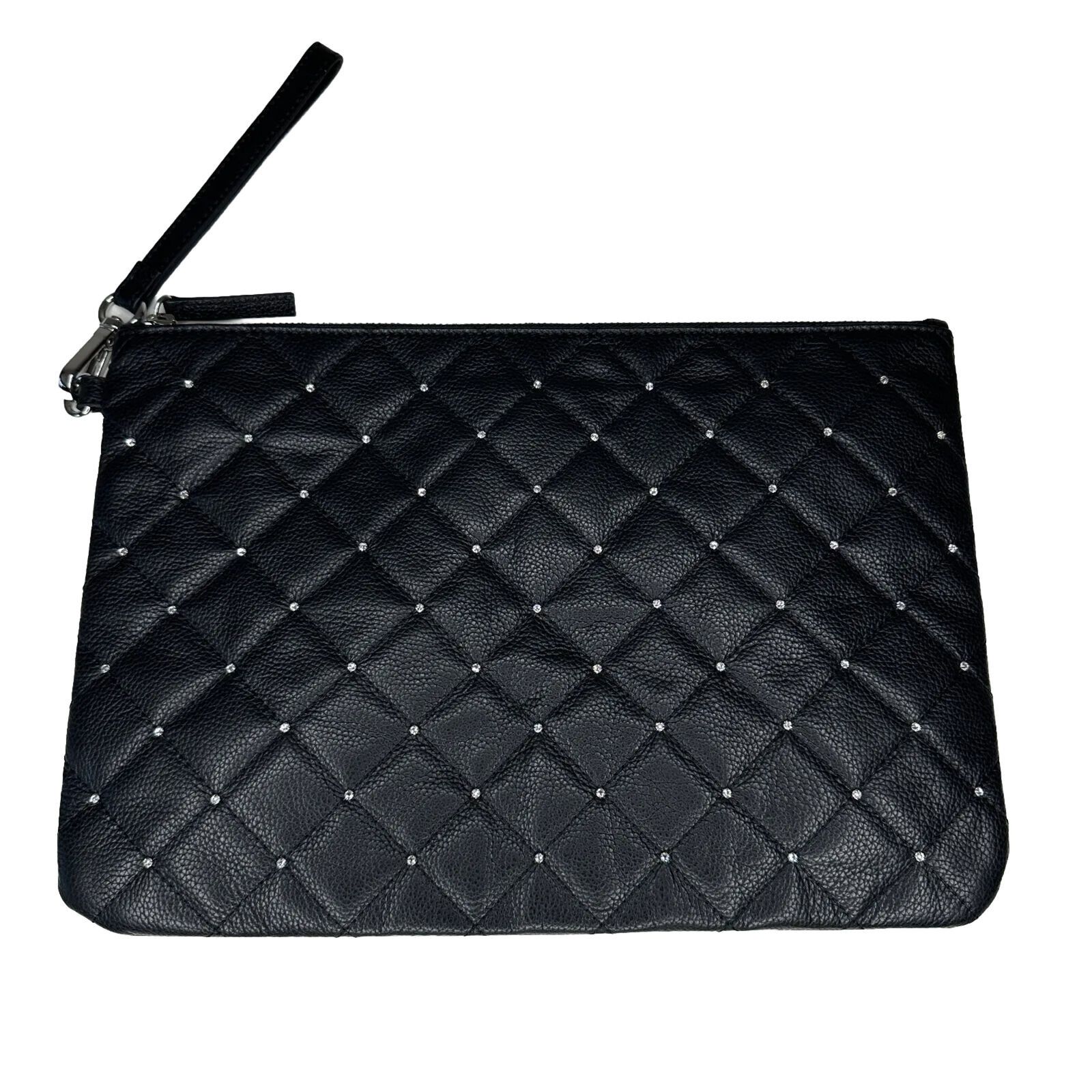 Swarovski Swarovski Black Quilted Leather & Crystals Zip Close Clutch Size ONE SIZE - 1 Thumbnail