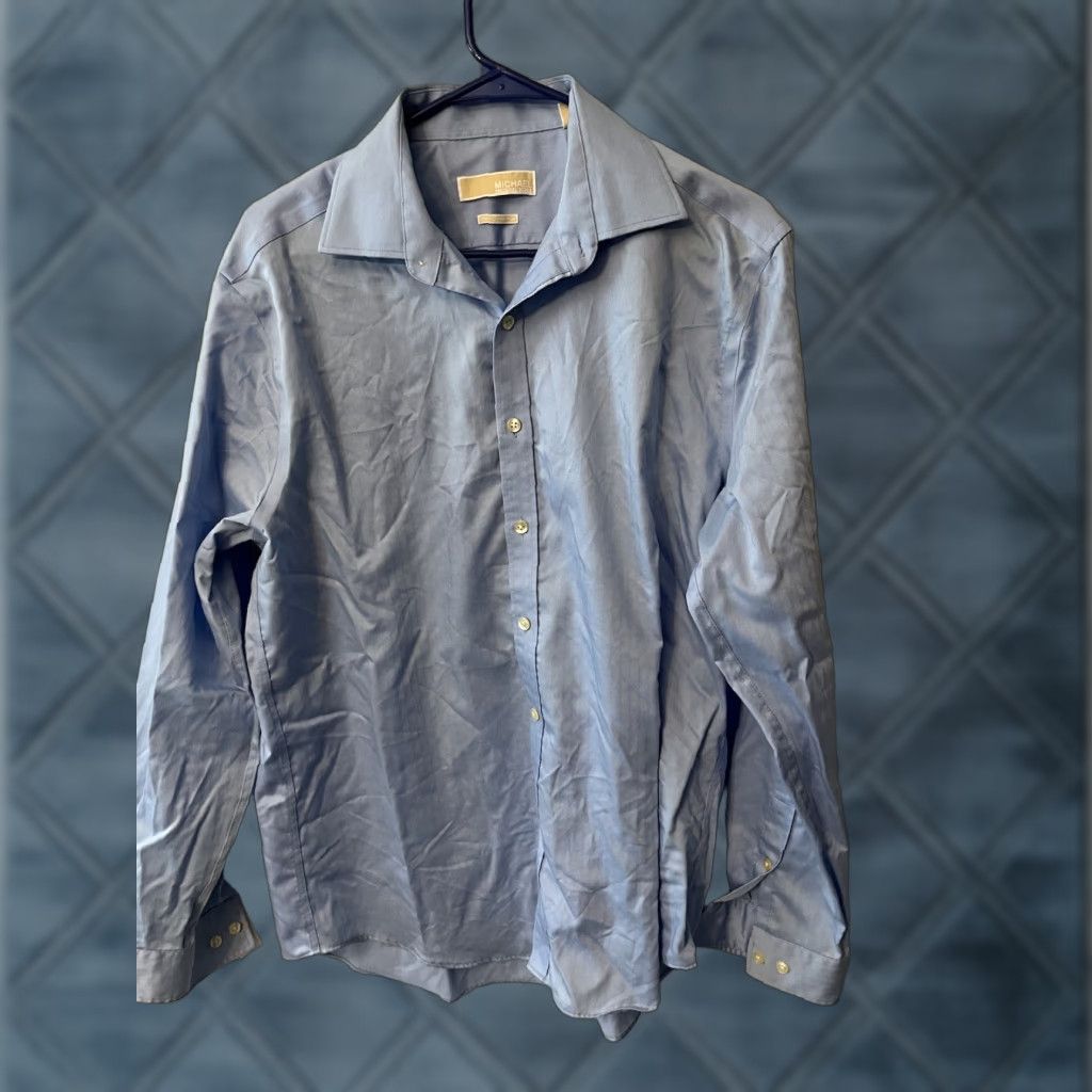 Michael Kors Michael Kors Men’s Slim Fit Button-Up Shirt Long Sleeve Blue Size 16 Regular Knit Non-Iron Modern Men's Shirt Size US L / EU 52-54 / 3 - 1 Thumbnail