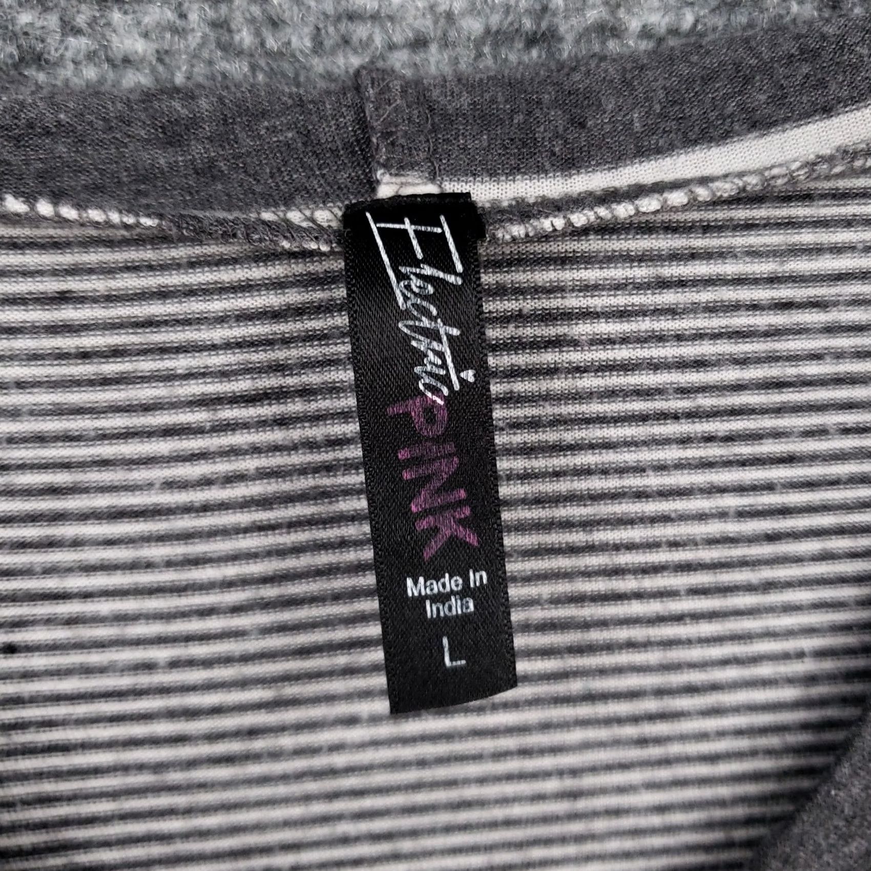 Vintage Electric Pink Tunic Shirt Womens L Gray V-Neck Hooded Striped Friday 23 Size L / US 10 / IT 46 - 3 Thumbnail