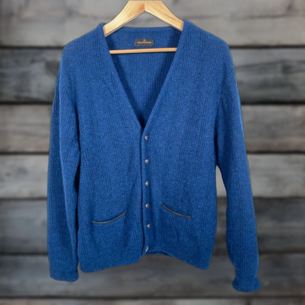 Vintage VINTAGE Puritan Cardigan Sweater 80s Dark Blue Wool Blend Knit Long Sleeve V-Neck Men Large Size US L / EU 52-54 / 3 - 1 Thumbnail