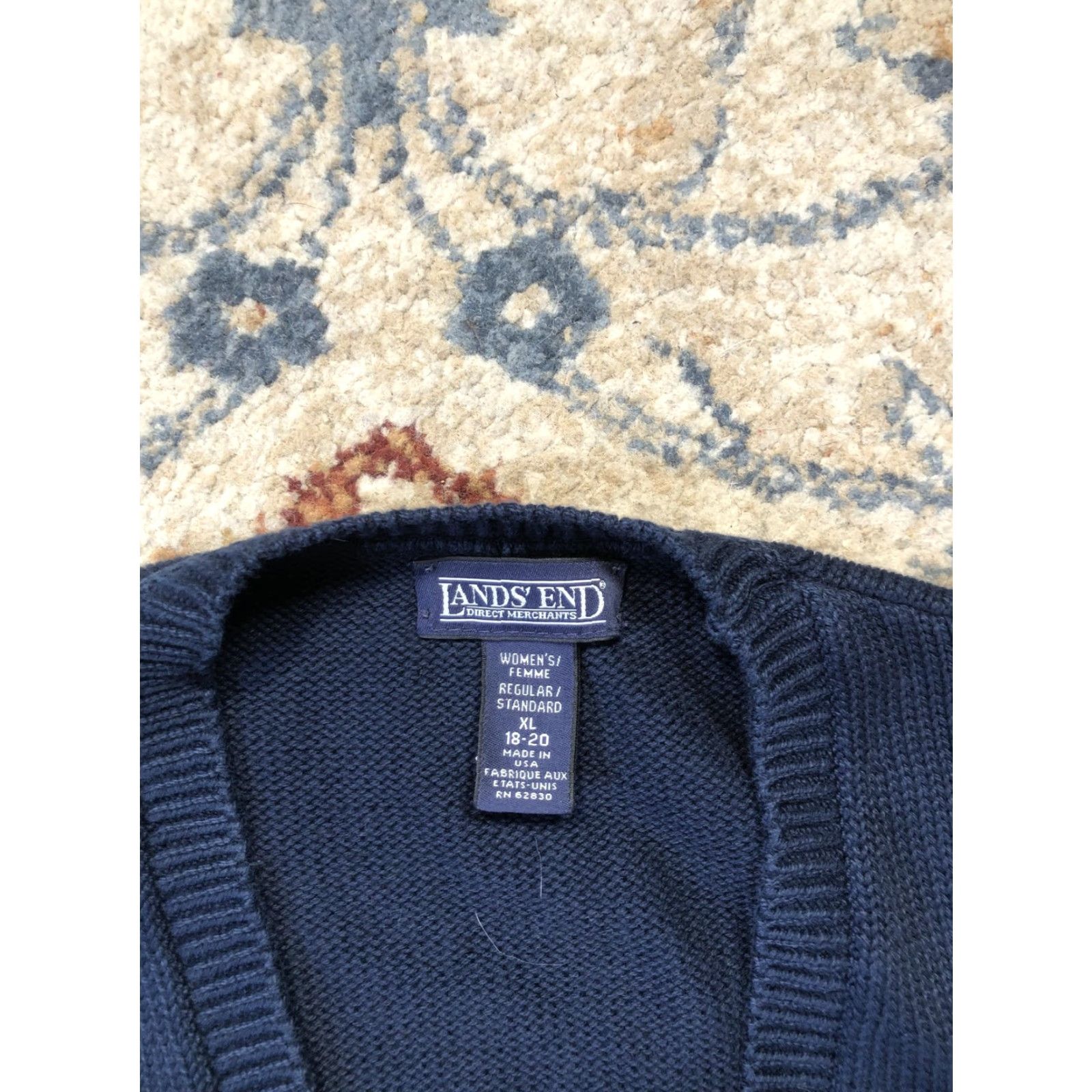 Lands' End Lands' End Sweater Vest Womens XL Navy Blue V Neck Pullover Made in USA Shirt Womens XL Navy blue V-neck Vest Cotton Knit Pullover Size XL / US 12-14 / IT 48-50 - 2 Thumbnail