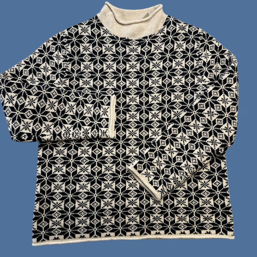 J.Crew J Crew Sweater Men Large Roll Neck Beige Black Fair Isle Snowflake Lambswool NEW Size US L / EU 52-54 / 3 - 1 Thumbnail
