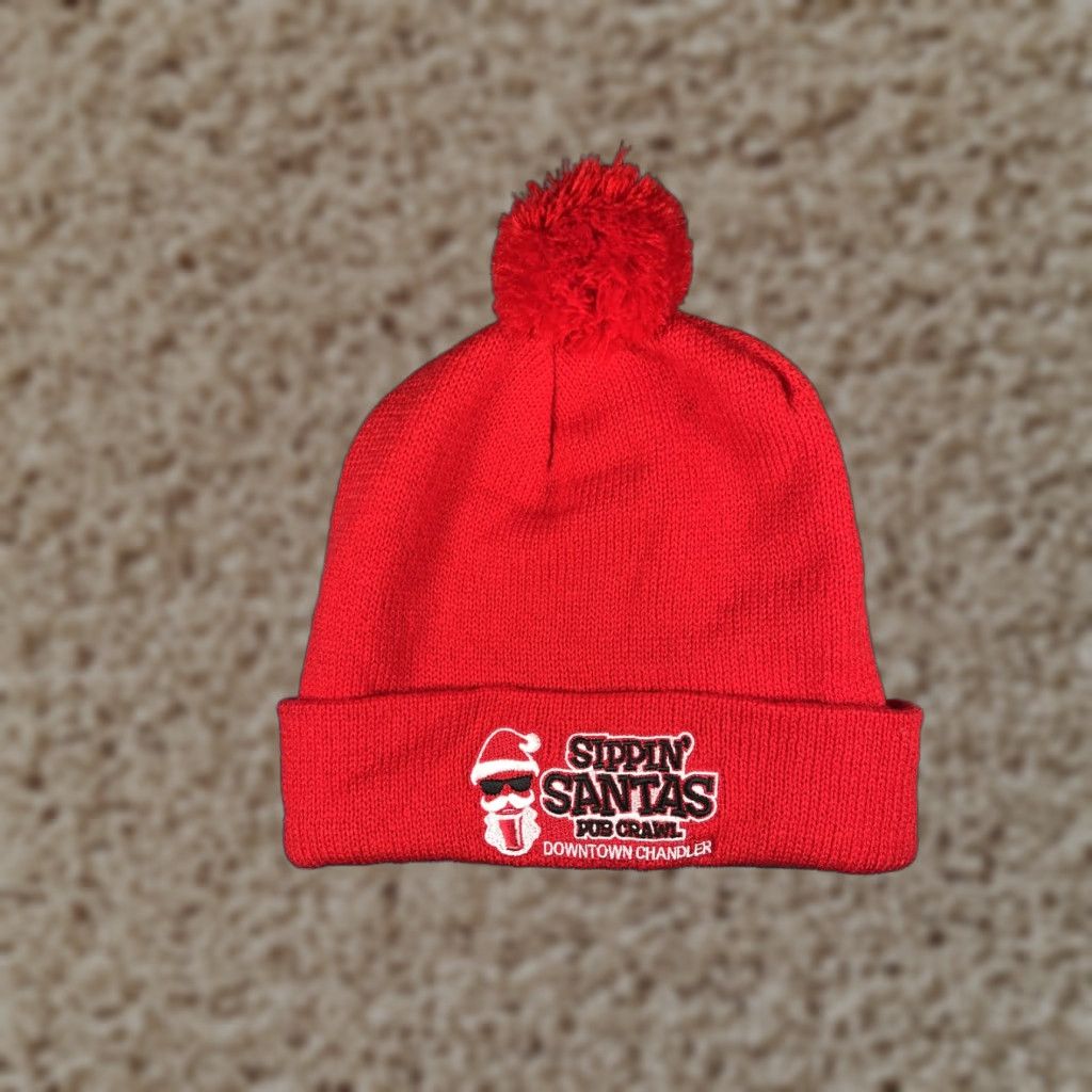 Vintage Sport-Tek Beanie Mens Red Knit One Size Sippin Santas Pub Crawl Embroidered Logo Winter Christmas Hat Size ONE SIZE - 1 Thumbnail