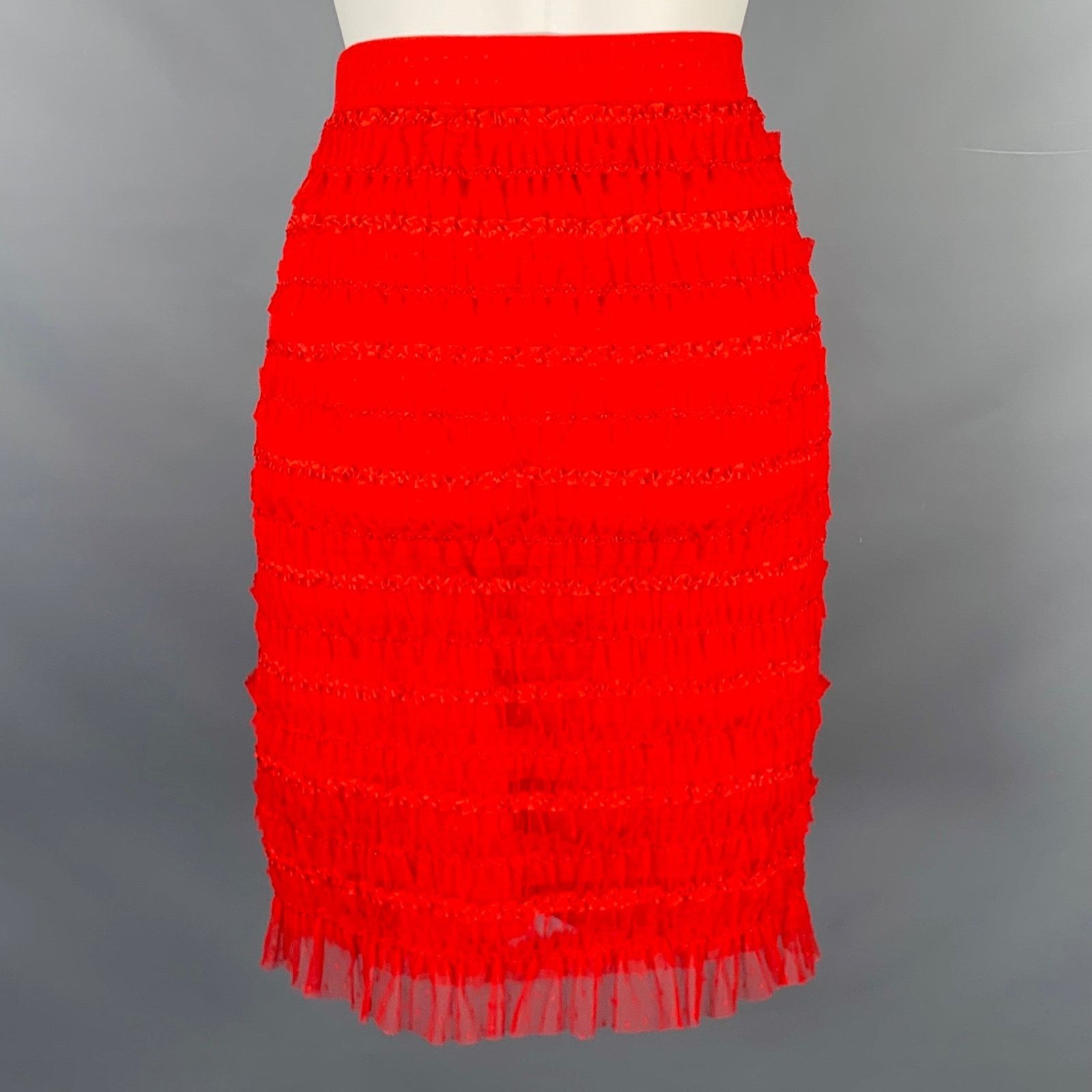 Other NO BRAND Size 6 Red Polyamide Lace Pencil Skirt Size 28" / US 6 / IT 42 - 3 Thumbnail