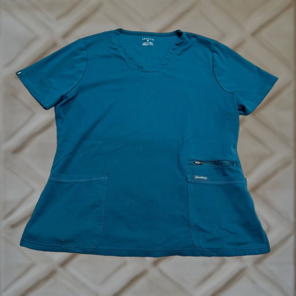 Altea Jaanuu Scrub Top Womens XL Teal Blue Gold Zip V-Neck Medical Uniform Workwear Size XL / US 12-14 / IT 48-50 - 1 Thumbnail