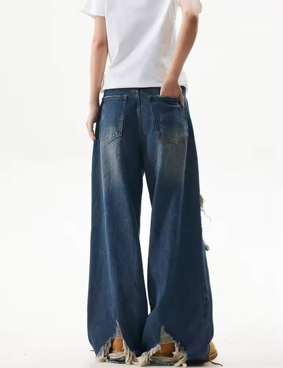 Jean Distressed Frayed Blue Unisex Jean Size US 30 / EU 46 - 4 Thumbnail