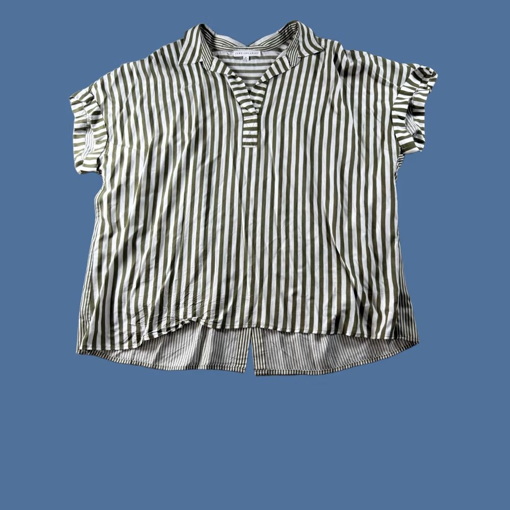 Vintage JANE AND DELANCY PLUS 2XL GREEN STRIPED SHIRT COASTAL FEMININE OFFICE Size XXL / US 16-18 / IT 52-54 - 1 Thumbnail