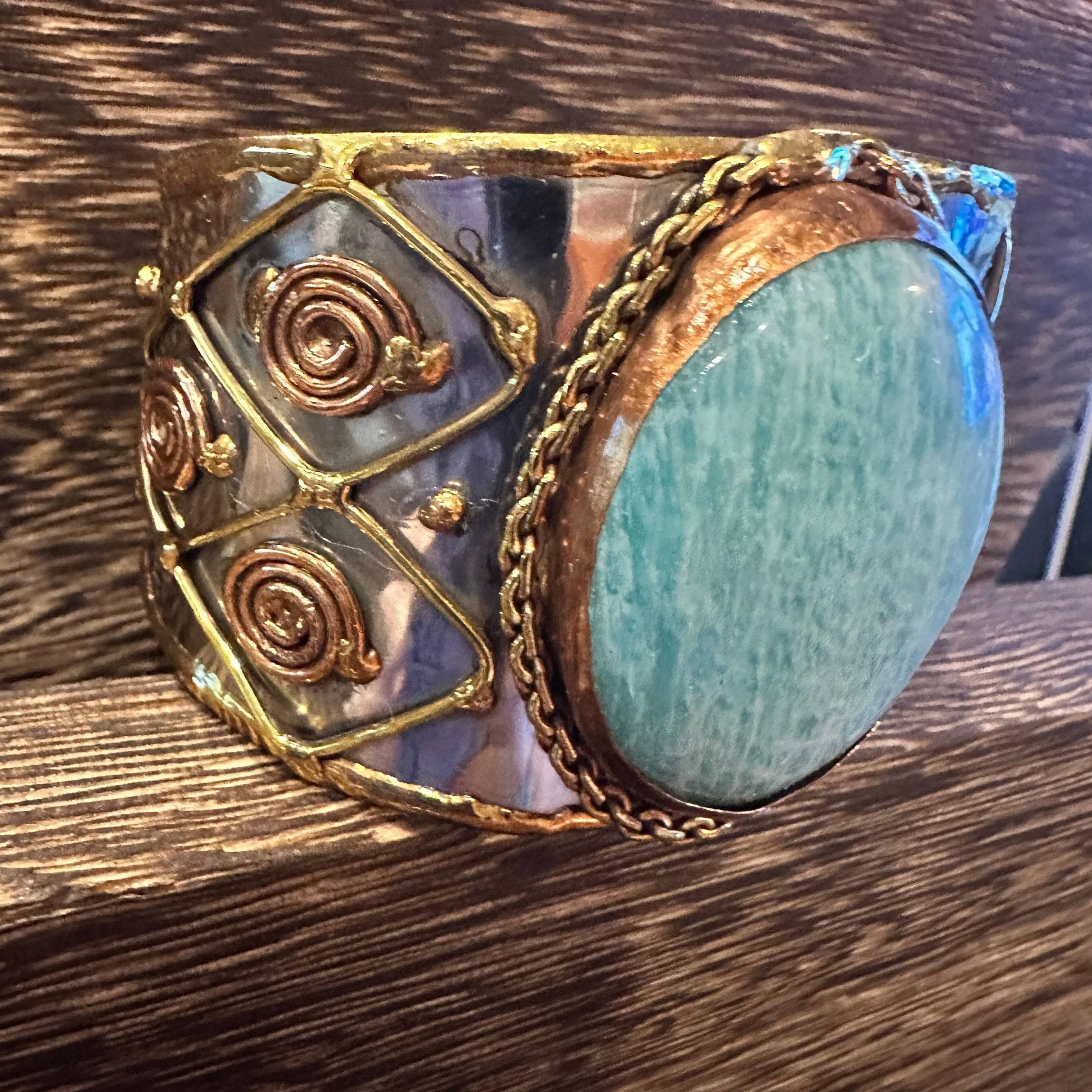 Other Artisan-Made Adjustable Cuff Bracelet with Amazonite Green S Size ONE SIZE - 5 Thumbnail