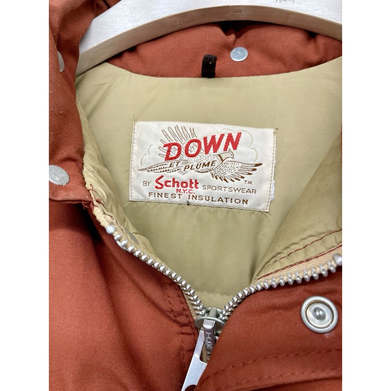 Schott Vtg 70s Schott NYC Burnt Orange Down Et Plume Puffer Jacket Size US XL / EU 56 / 4 - 2 Thumbnail