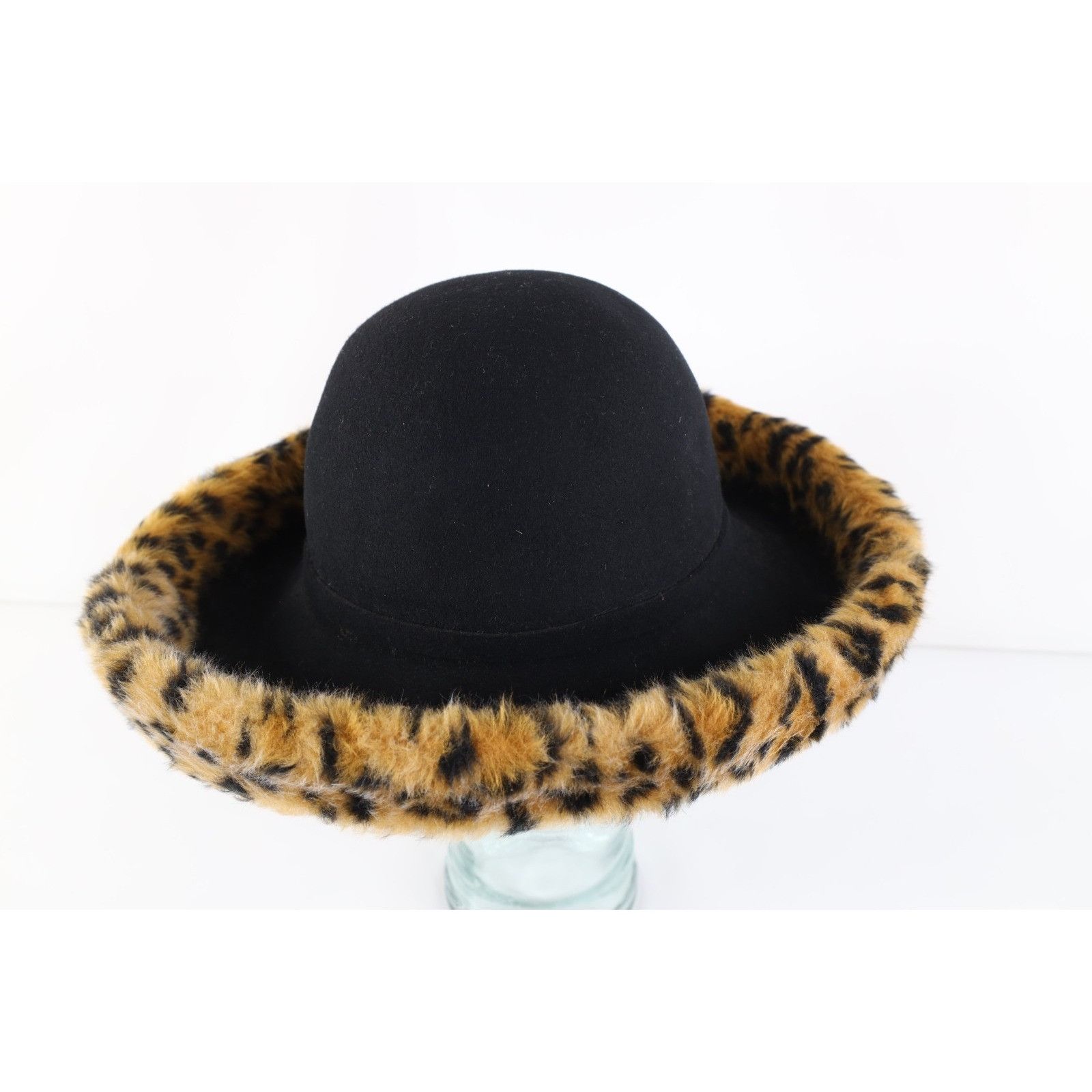 Vintage Vintage 90s Felt Wool Leopard Trim Wedding Church Cloche Hat Size ONE SIZE - 4 Thumbnail