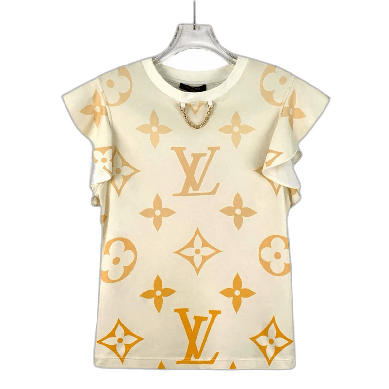 Louis Vuitton Beige Logo Floral Sleeve TShirt-2506