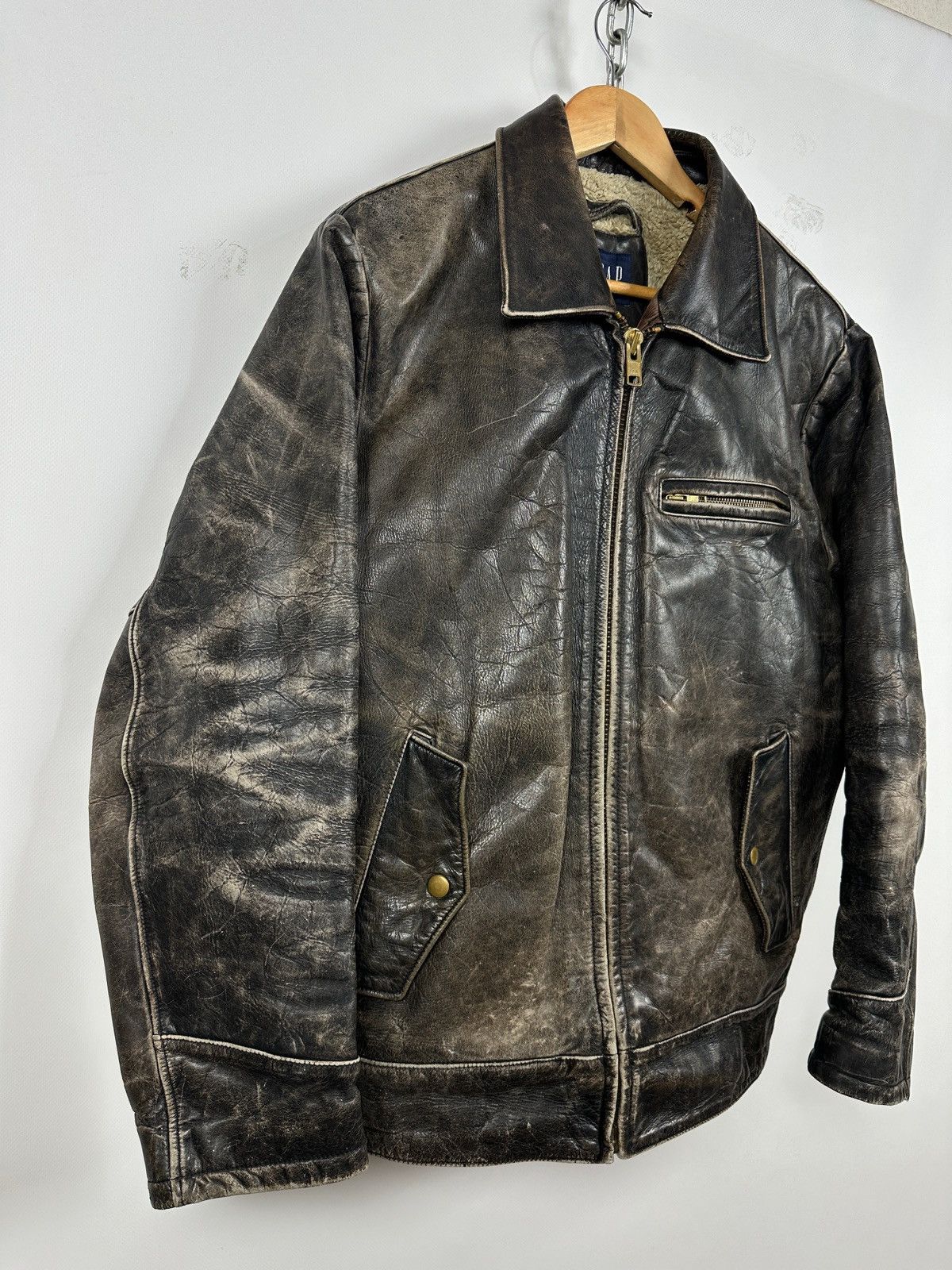 Gap 00s Vintage GAP Distressed Brown Leather Sherpa Lined Jacket Size US M / EU 48-50 / 2 - 6 Thumbnail