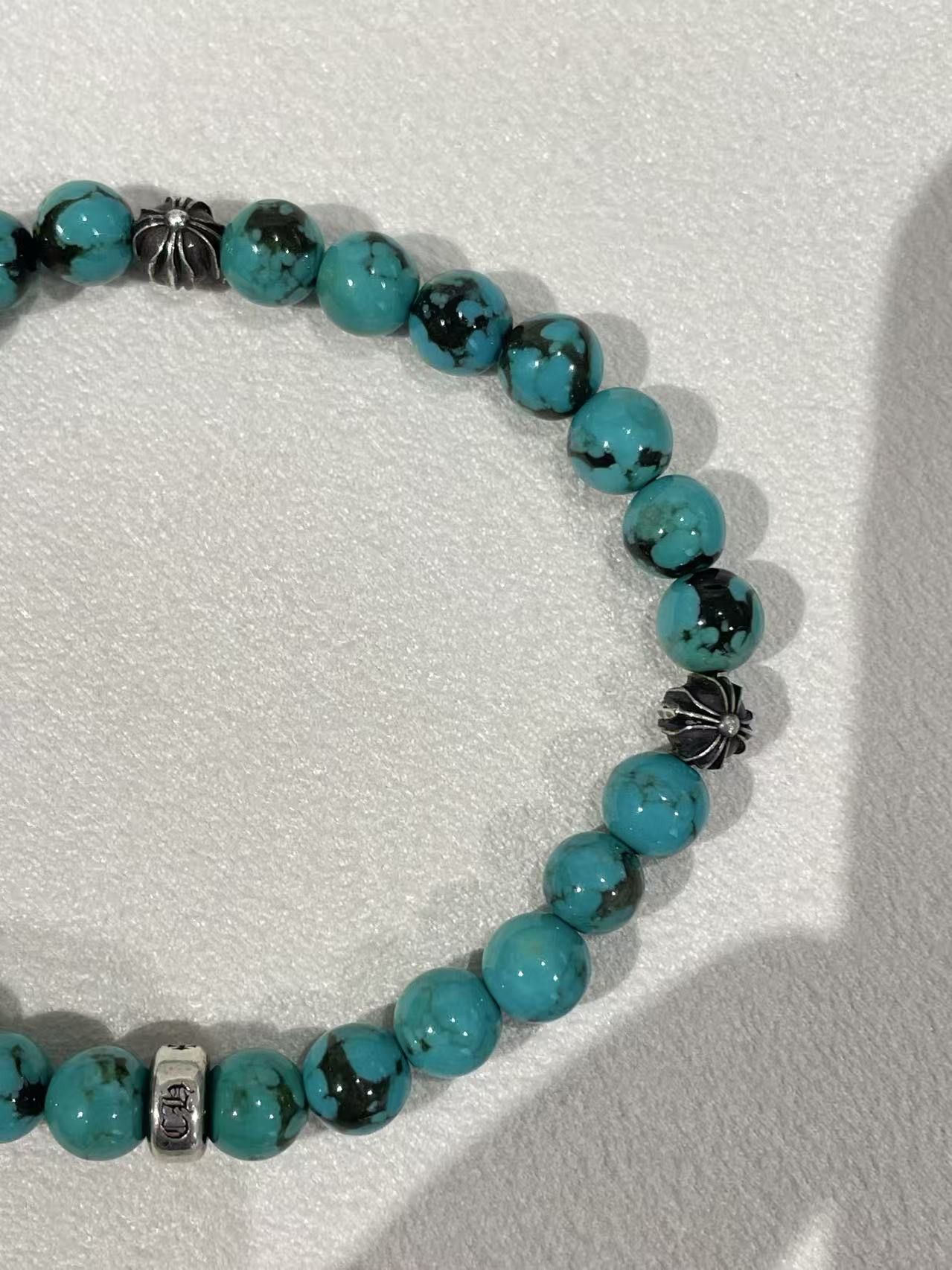 Chrome Hearts Chrome Hearts 6mm Turquoise Silver Cross Beaded Bracelet Size ONE SIZE - 8 Thumbnail