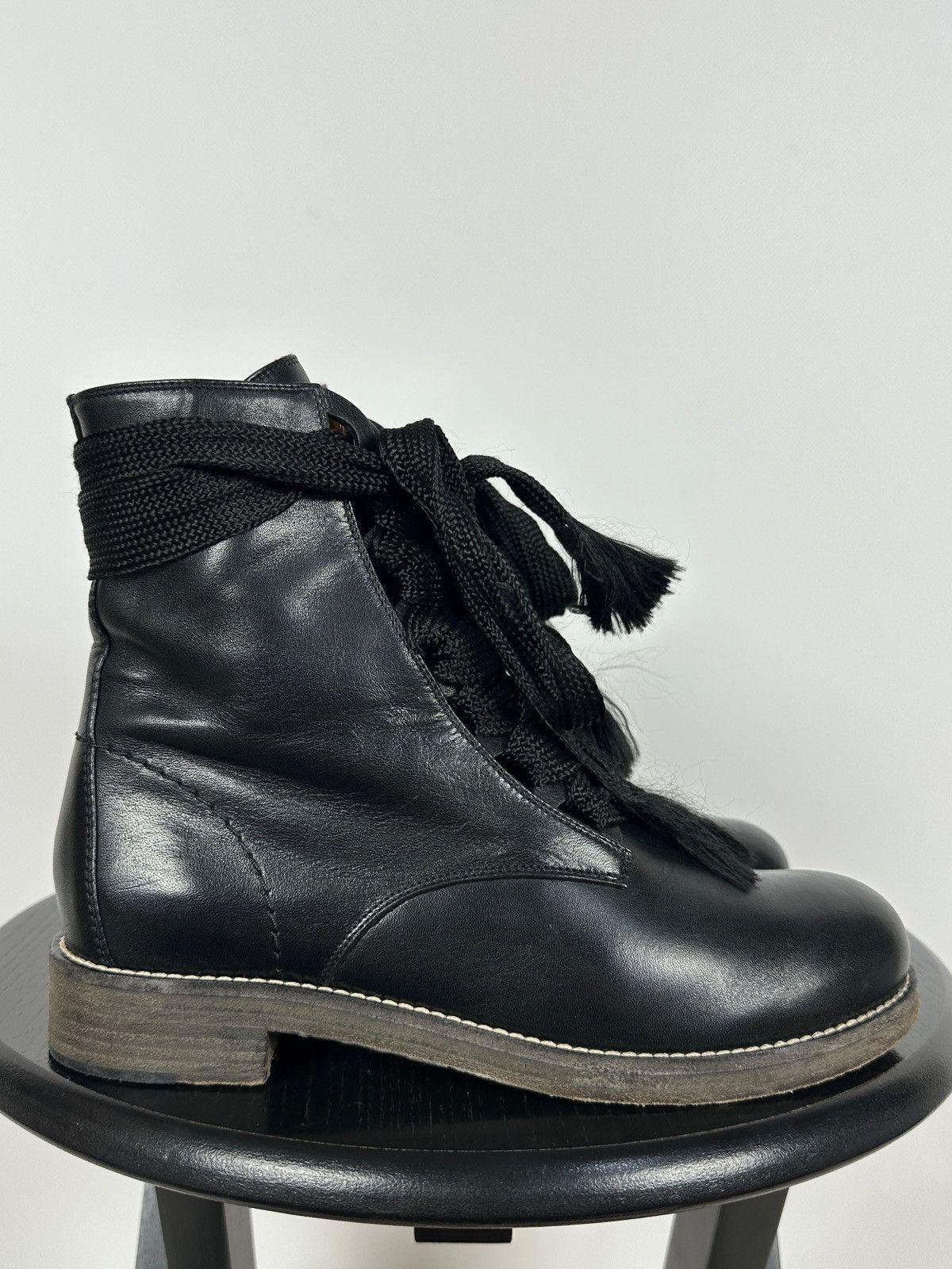 Chloe Chloe Harper Black Leather Combat Lace Up Ankle Boots Size US 6 / IT 36 - 2 Thumbnail