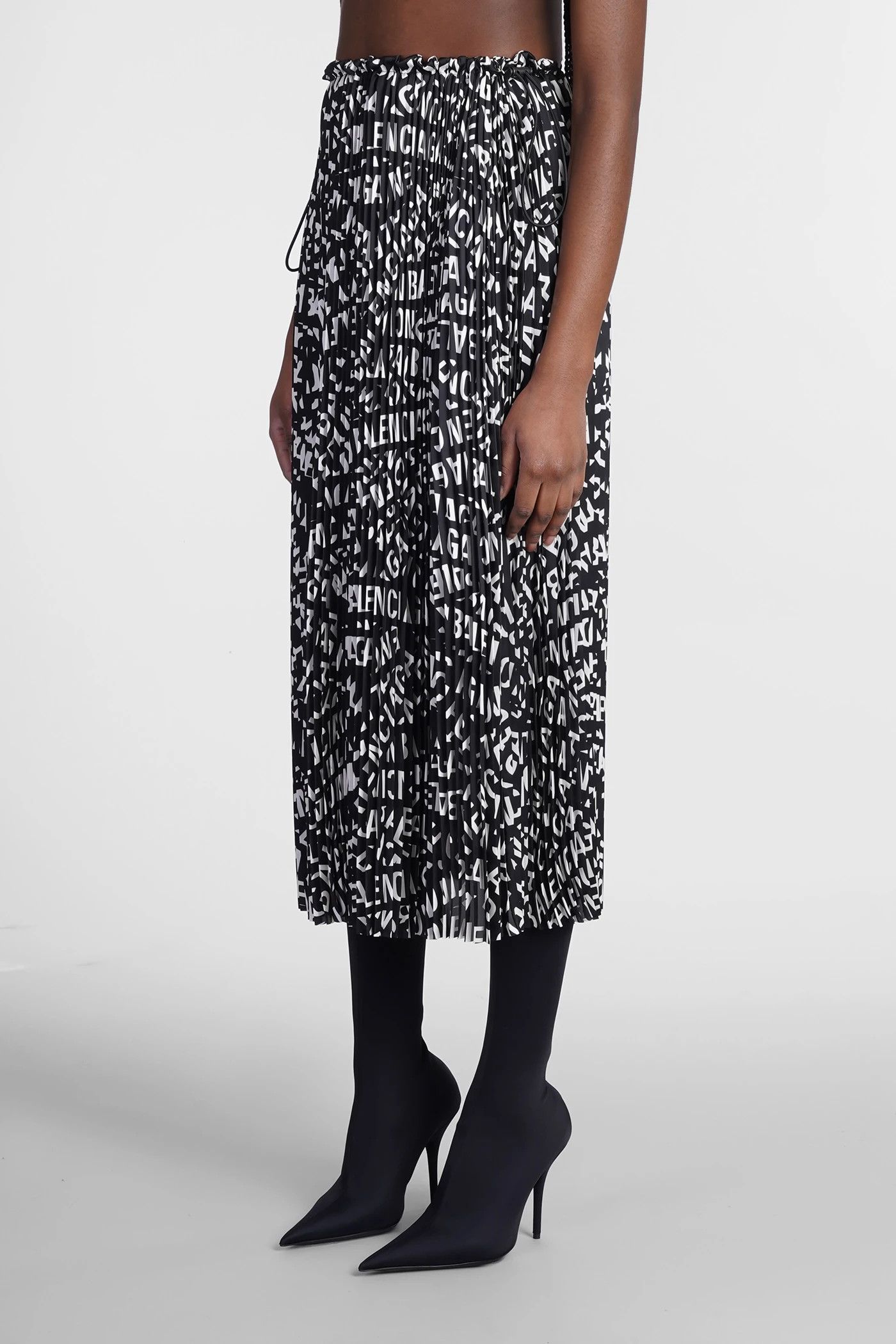 Balenciaga o1mt1gz0225 Pleated Drawstring Skirt Black/White Size 27" / US 4 / IT 40 - 4 Thumbnail