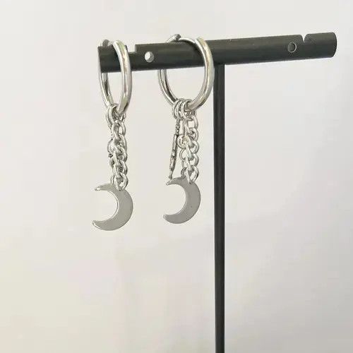 Sterling Silver 925 Silver Plated Moon Dangle Drop Earrings for Men Women Size ONE SIZE - 4 Thumbnail