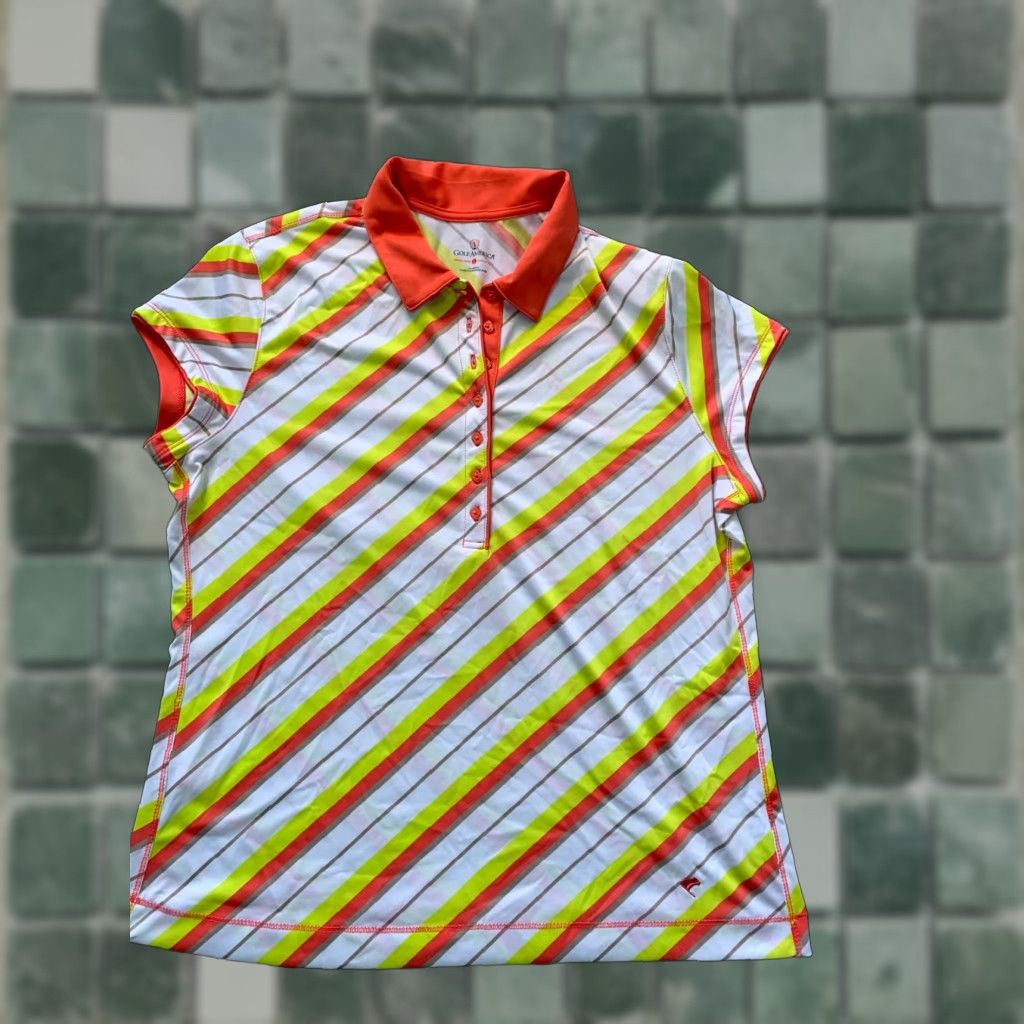 Good American Golf America Short Sleeve Polo Womens Large L Collar Polyester Multicolor Golf Activewear Women Mens Size 36" / US 14 / IT 50 - 1 Thumbnail