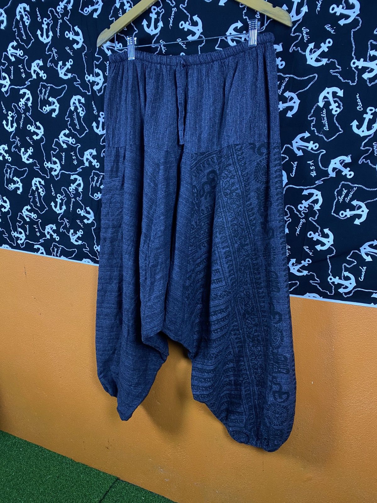 Japanese Brand Charcoal Grey Cotton Harem Pants Relaxed Drop-Crotch Elastic Size US 28 / EU 44 - 7 Thumbnail