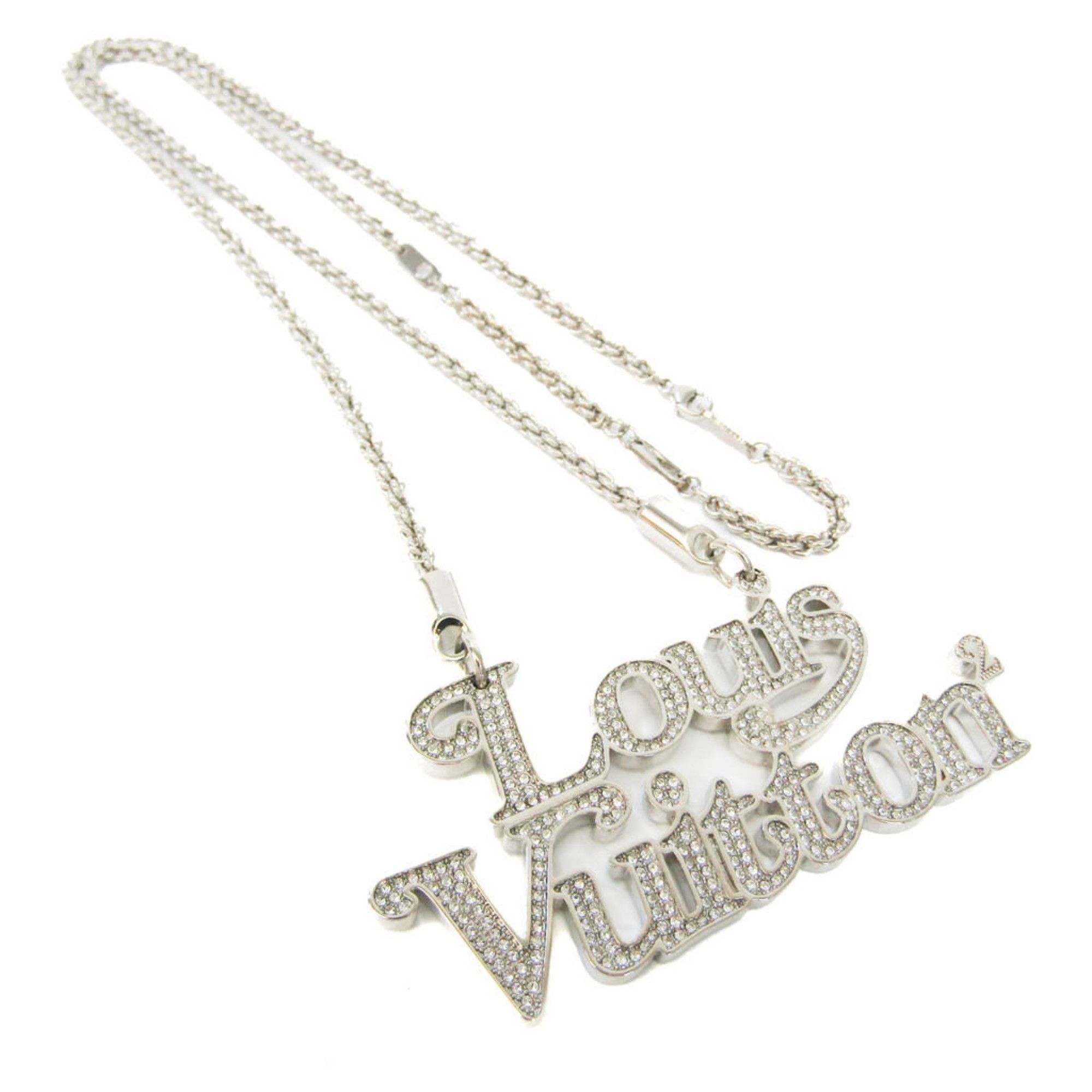 Louis Vuitton Colliersquard LV Strass MP2691 MetalRhinestone MenWomen Pendant Necklace (Silver)