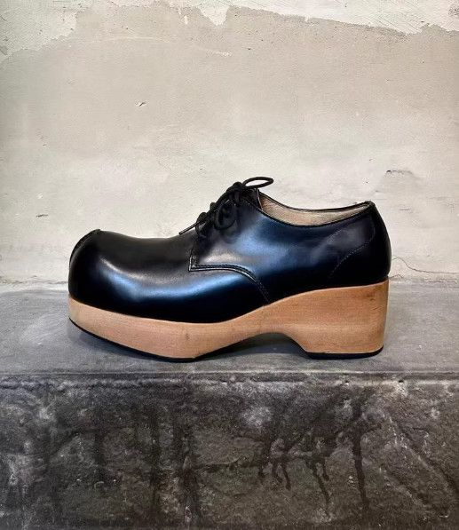Masaki Matsushima 1994 Architectural Series Wooden Sole Panel Leather Boots Size US 5.5 / EU 38 - 6 Thumbnail