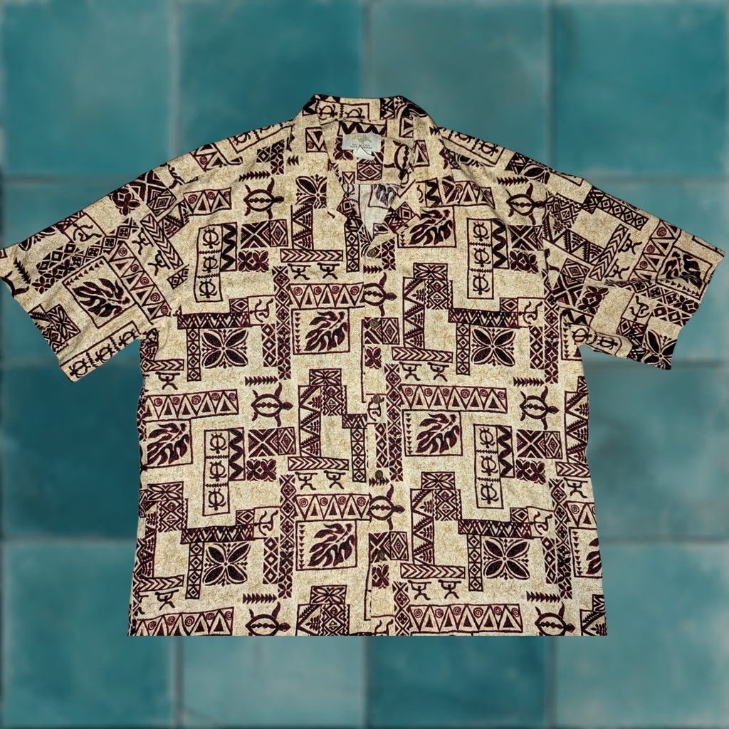 ALOHAS VINTAGE Aloha Hawaiian Shirt Men XL Tan Beige Floral Beach Hawaiian Button-Up Short Sleeve Collared Camp Neckline Cotton Size US XL / EU 56 / 4 - 1 Thumbnail