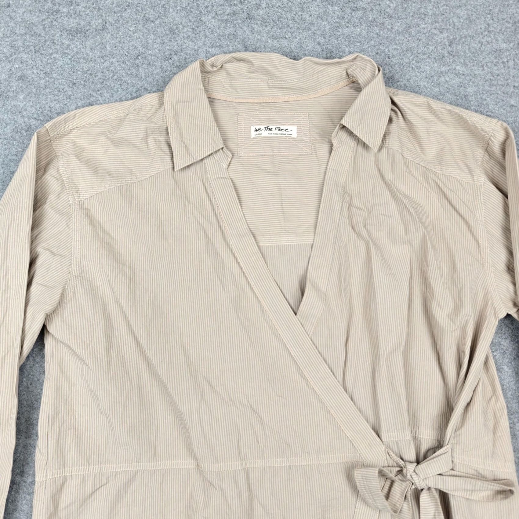 Free People Free People Blouse Womens L Beige The Striped Wrap Tunic Long Sleeve Top Size L / US 10 / IT 46 - 3 Thumbnail