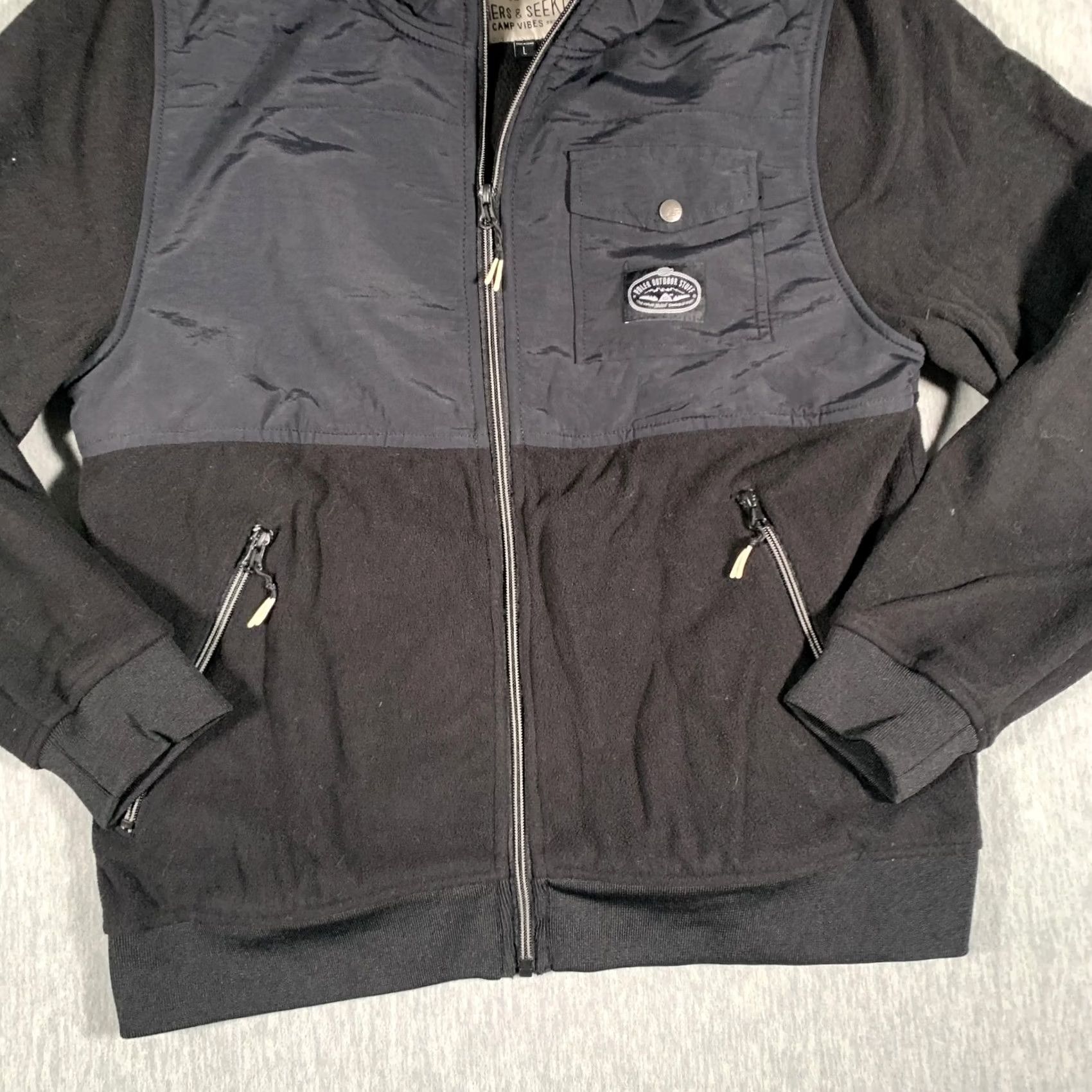 Poler Poler Outdoor Stuff Jacket Mens Large Black Fleece Full Zip Nylon Panel Camp Size US L / EU 52-54 / 3 - 3 Thumbnail