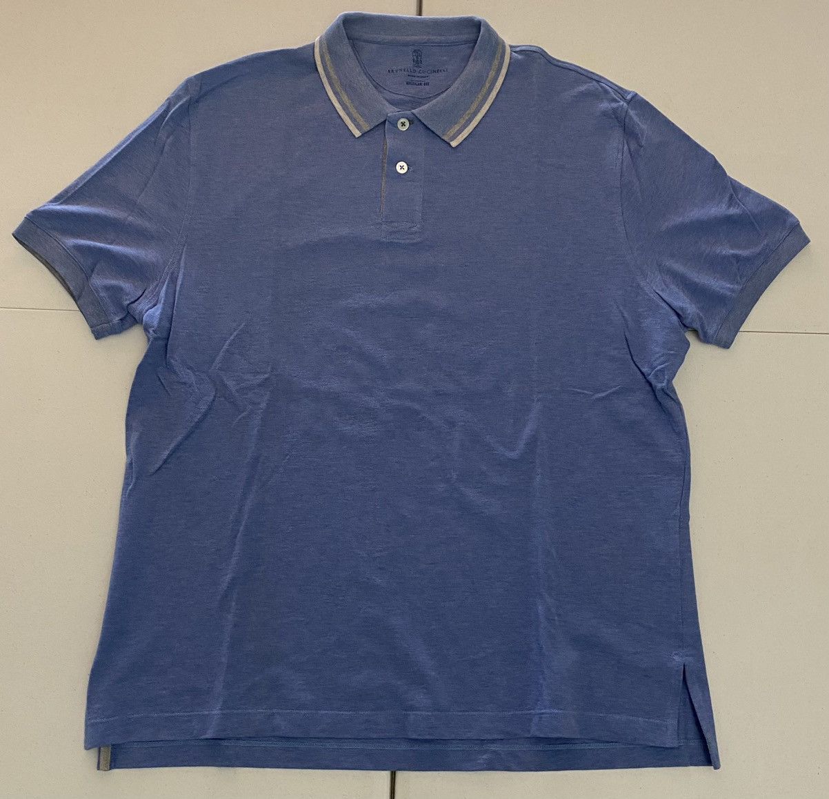 Brunello Cucinelli Brunello Cucinelli ocean/grey trim reg fit 2btn polo nwot Size US XL / EU 56 / 4 - 1 Thumbnail