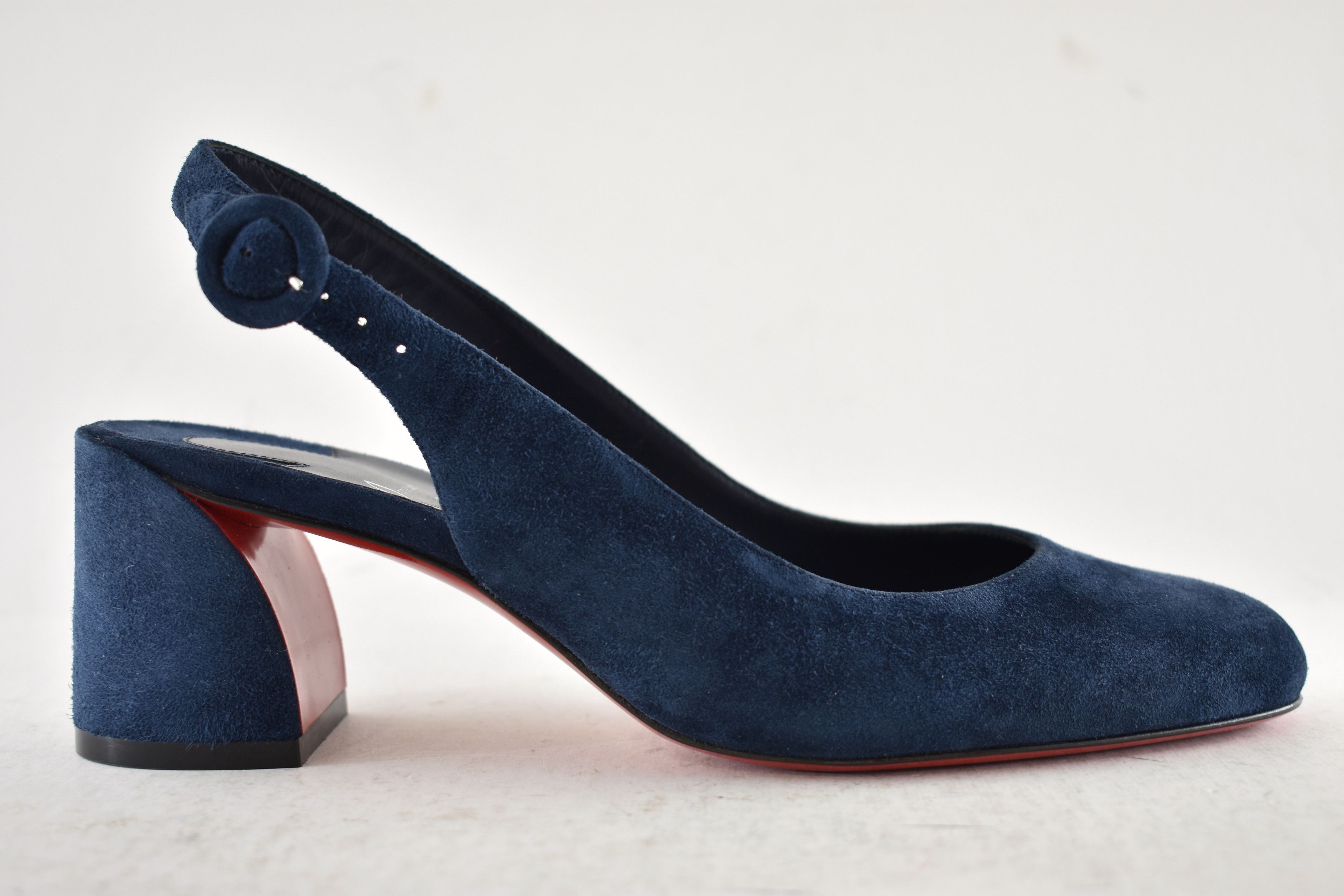 Christian Louboutin So Jane Sling 55 Marine Blue Slingback Sandal Block Heel 36 Size US 6 / IT 36 - 2 Thumbnail