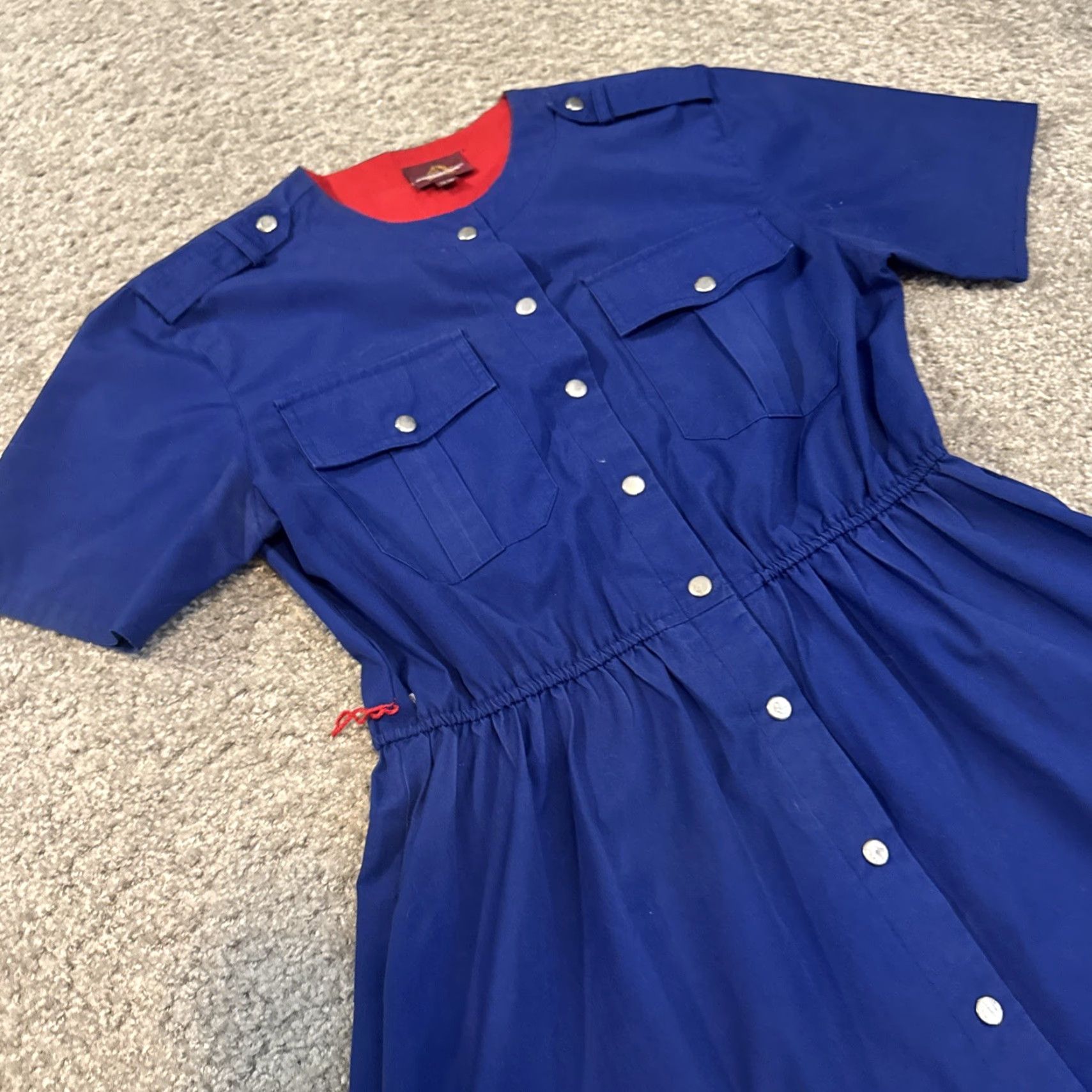 VTG Jordache Navy Blue Tiered Full Button Front Dress Short Sleeve Size 8  Maxi 90s Womens