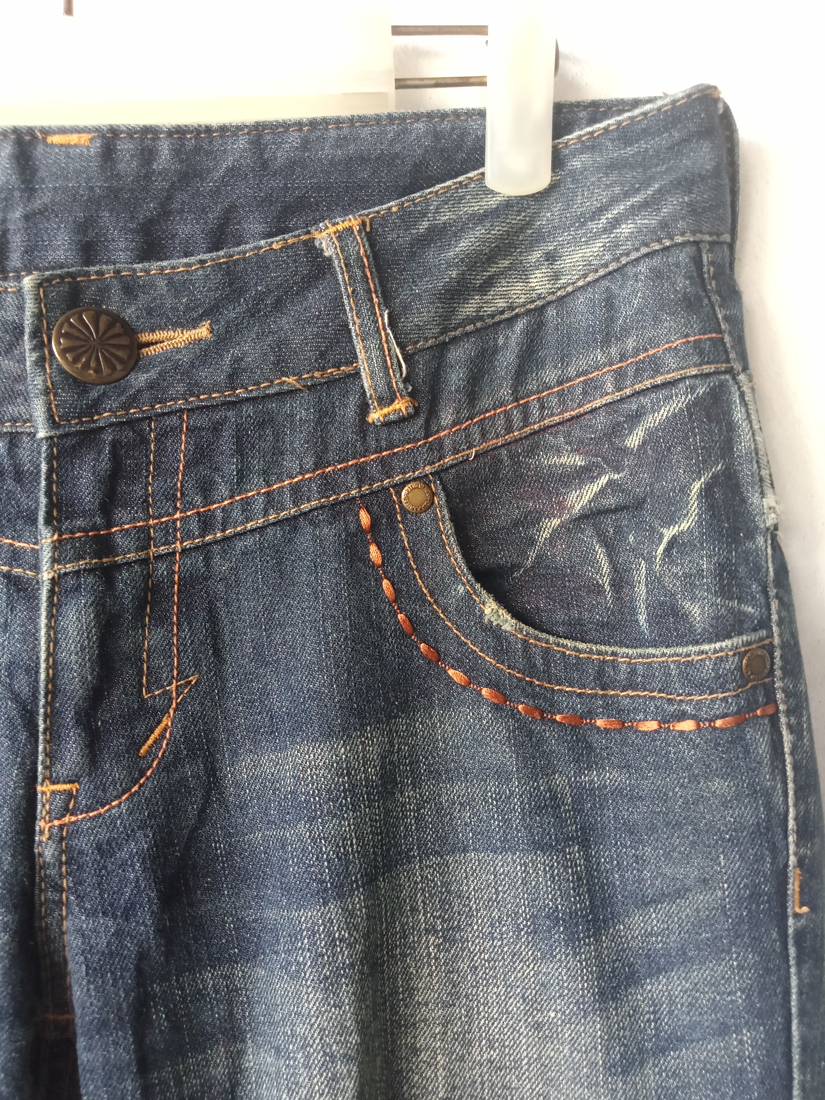 Japanese Brand Flared Japanese Distressed Dark Blue Jeans Size US 30 / EU 46 - 9 Thumbnail