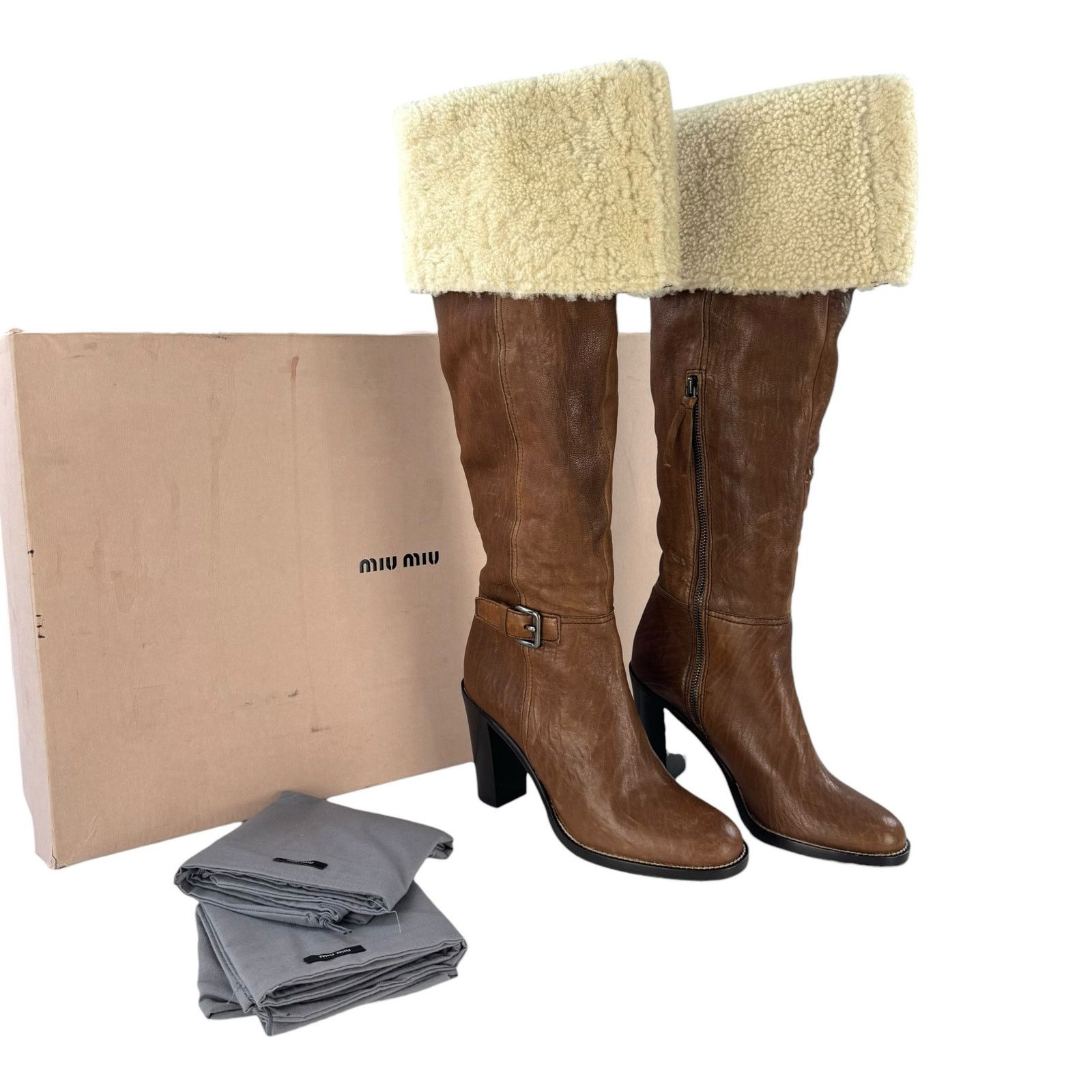 Miu Miu Miu Miu Leather & Shearling Knee-High Boots Size US 6 / IT 36 - 2 Thumbnail