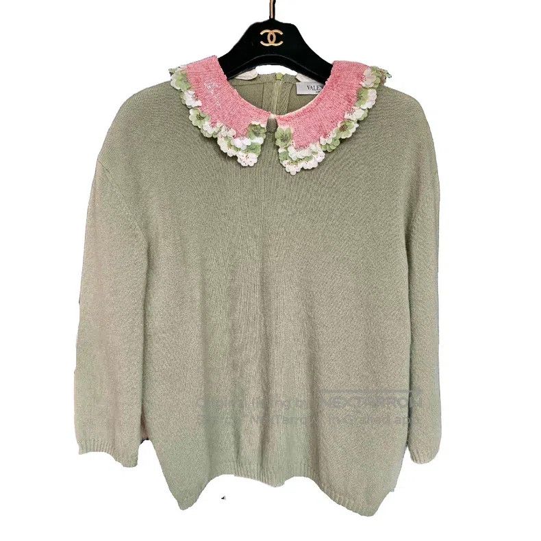 Valentino Valentino Pink and green color-blocked lapel wool cardiga Size S / US 4 / IT 40 - 1 Thumbnail