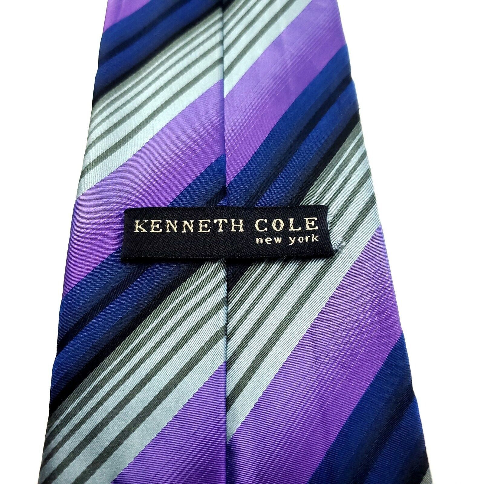 Kenneth Cole Kenneth Cole Purple Silk Tie Woven Striped Size ONE SIZE - 4 Thumbnail