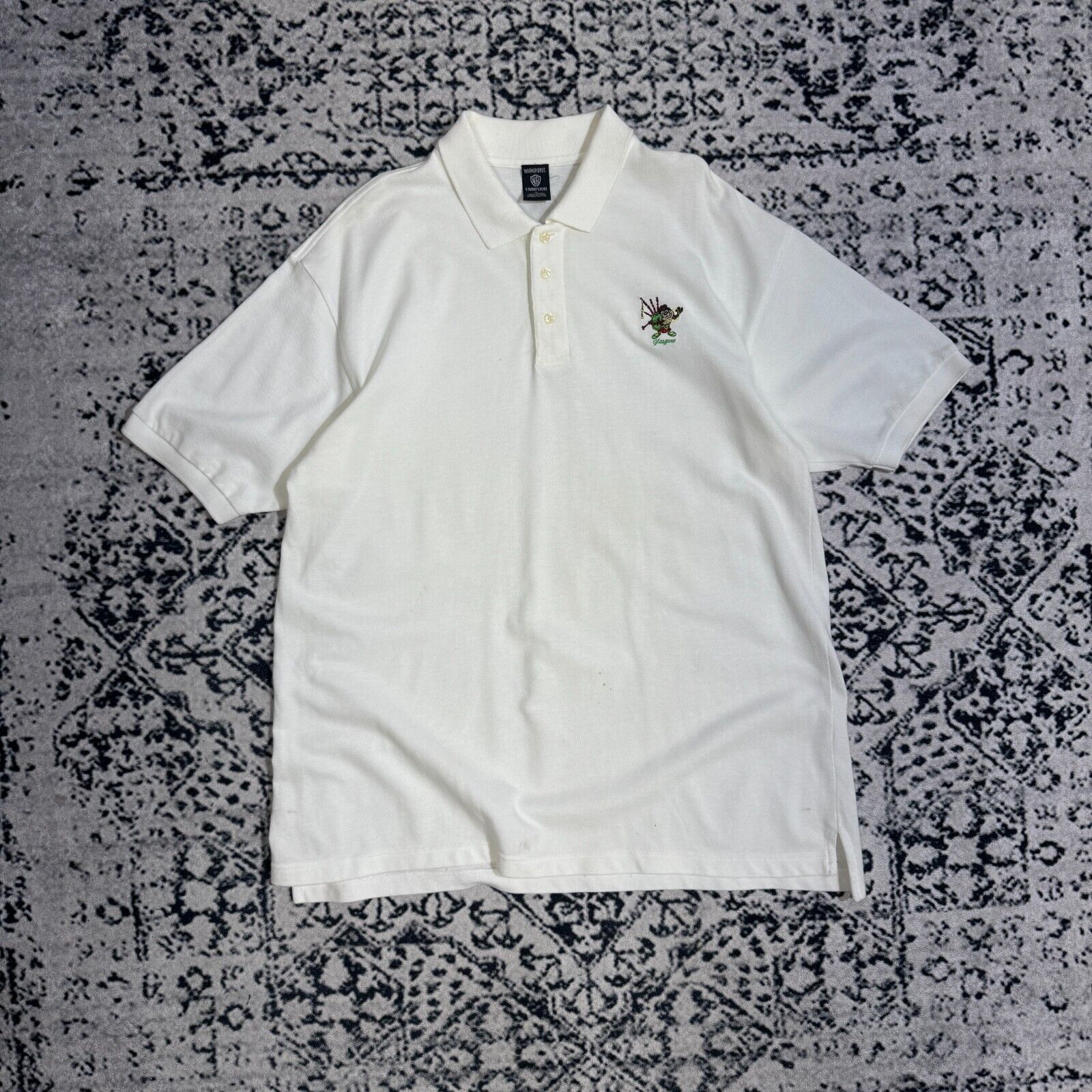 Vintage × Warner Bros Vintage Warner Bros White Cotton Polo Shirt XL Taz Scotland Size US XL / EU 56 / 4 - 1 Thumbnail