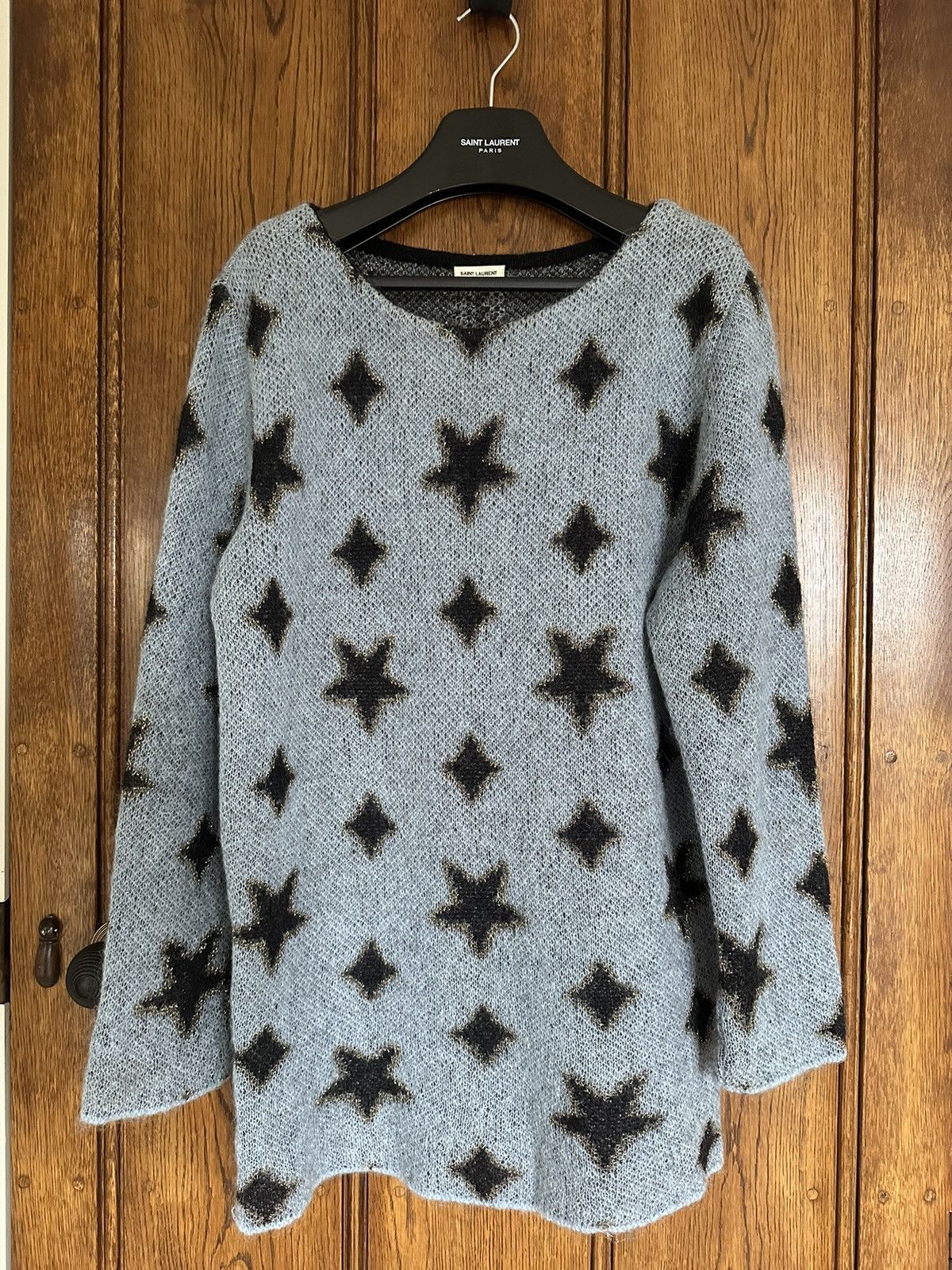 Image of Saint Laurent Paris Fw13 Holy Grail Saint Laurent Star Mohair Sweater Hedi in Blue (Size Small)