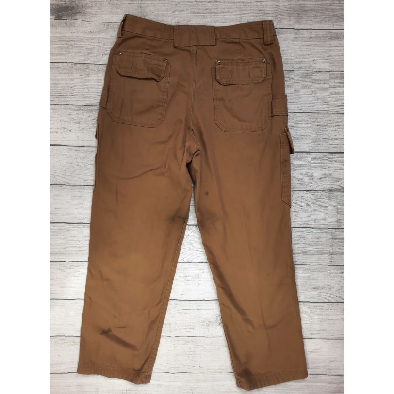 CO VINTAGE Men's Duluth Trading Co Cargo Work Pants 36x32 Tan Beige Canvas Cotton Pockets Size US 36 / EU 52 - 6 Thumbnail