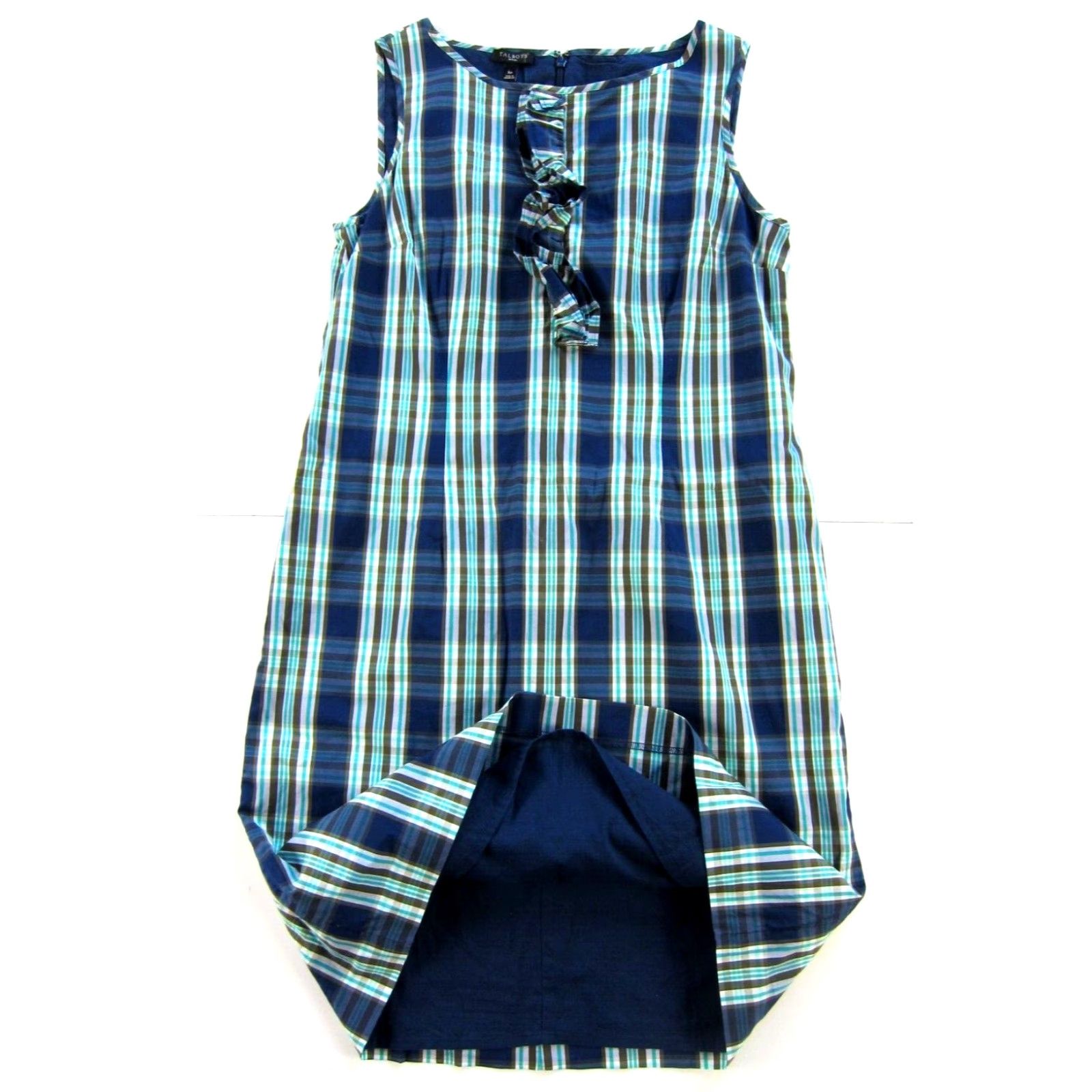 Talbots Talbots Cotton Plaid Ruffle Sleeveless Tank Dress 6P Blue White Green Pattern Shift Dress Women Petite 6P Size M / US 6-8 / IT 42-44 - 4 Thumbnail