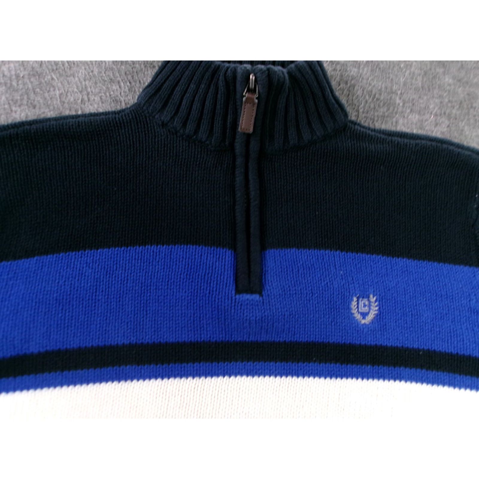 Chaps Chaps Sweater Mens Medium Blue Black White Stripe Pullover Cotton Logo 1/4 Zip Mock Neck Knitted Knit All Seasons Classic Preppy Size US M / EU 48-50 / 2 - 2 Thumbnail
