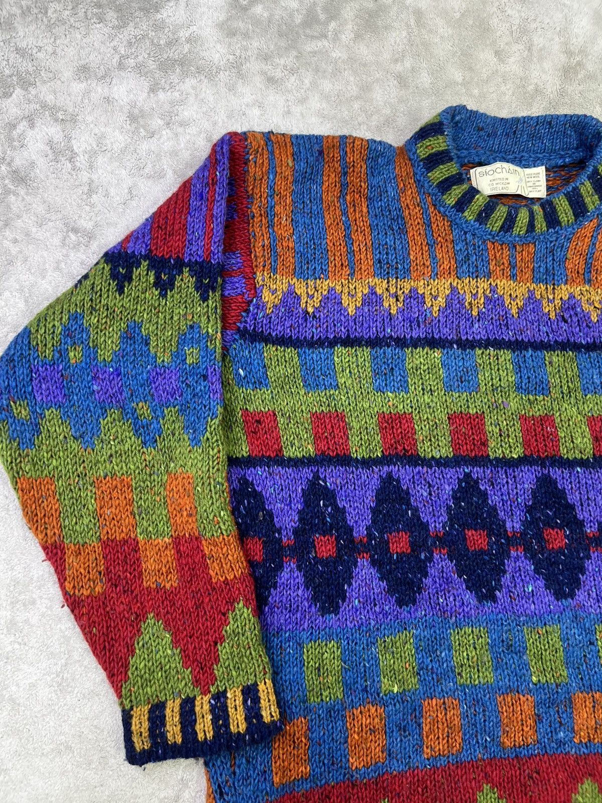 Other Irish Pure NewWool Geometric KnitSweater Handmade Multicolor Size US L / EU 52-54 / 3 - 4 Thumbnail