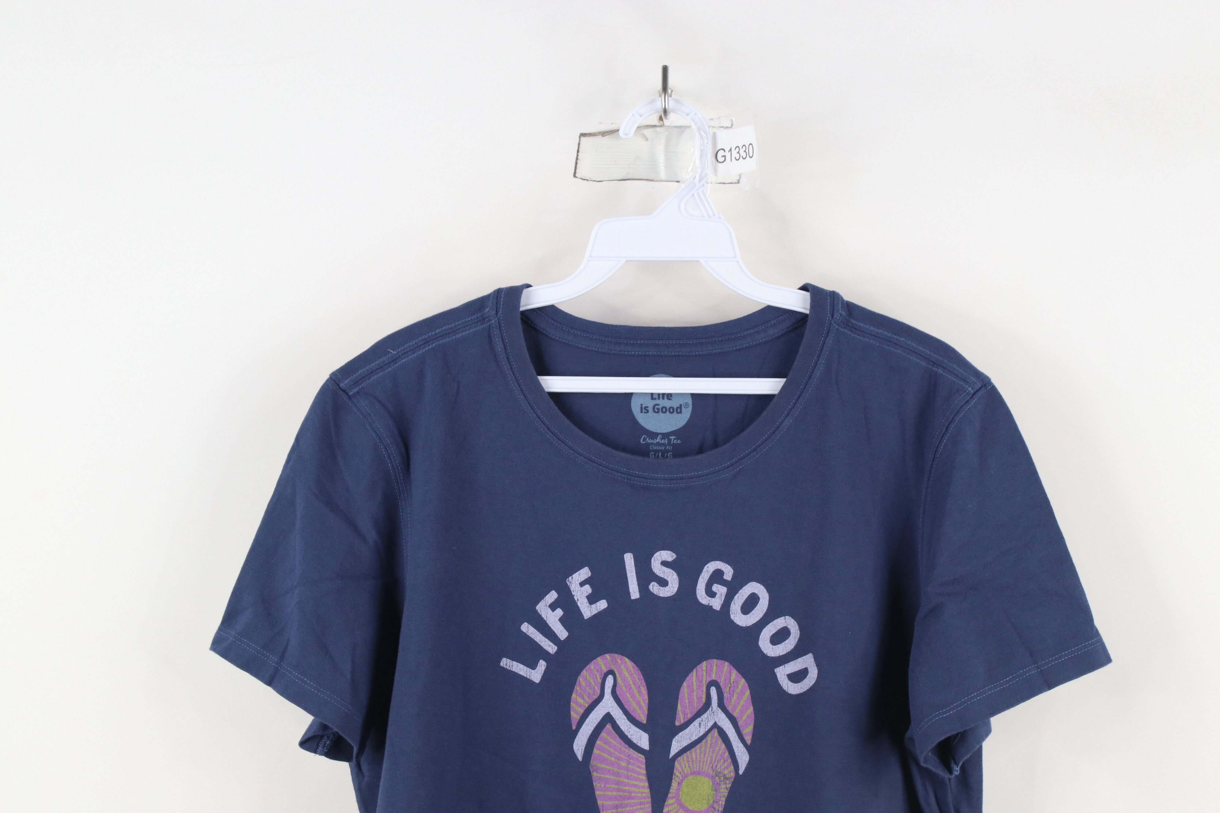 Life is Good × Vintage Life Is Good Spell Key West Flip Flops Sandals T-Shirt Blue Size L / US 10 / IT 46 - 2 Thumbnail