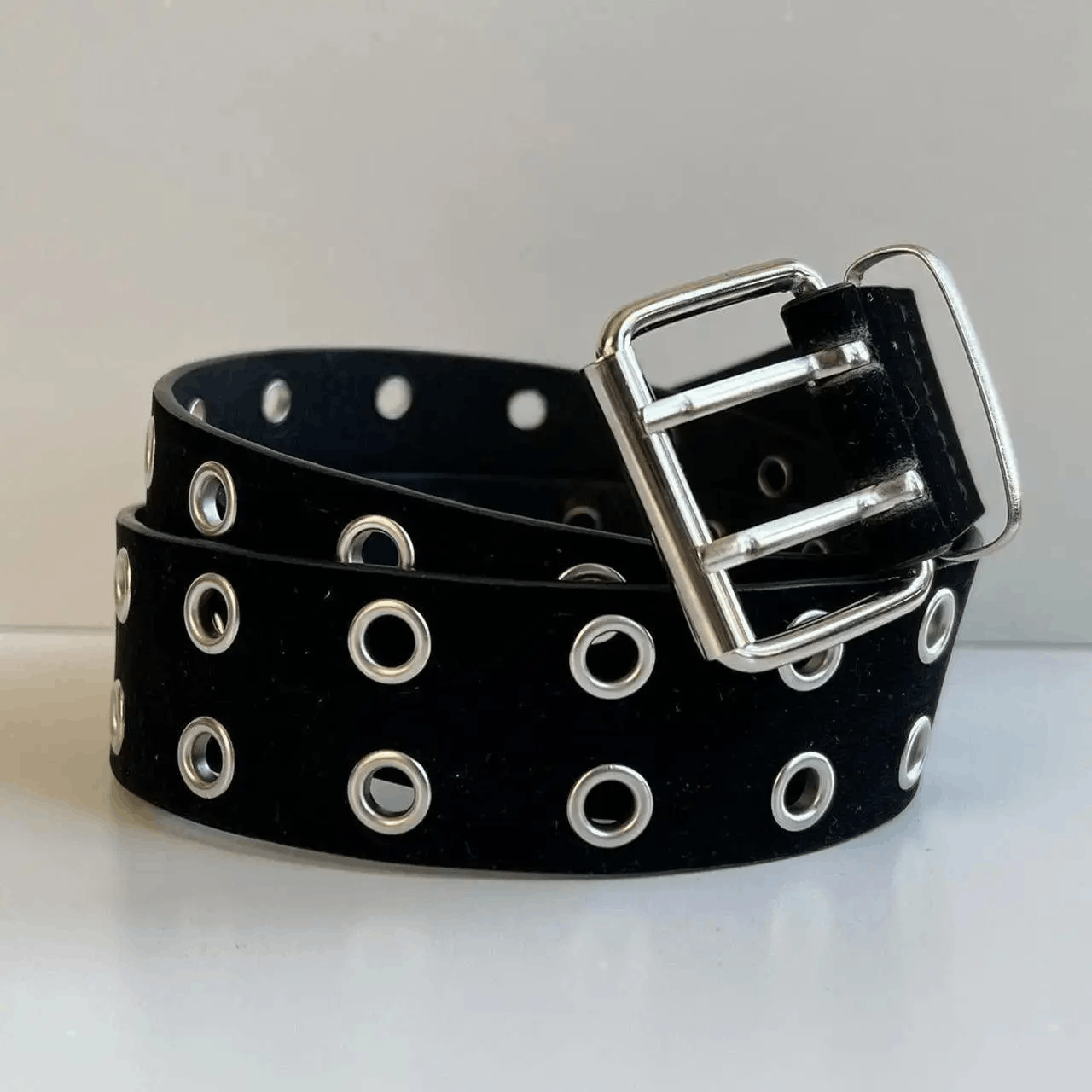Japanese Brand y2k 2000s round studded black silver velour grunge emo belt Size ONE SIZE - 7 Thumbnail
