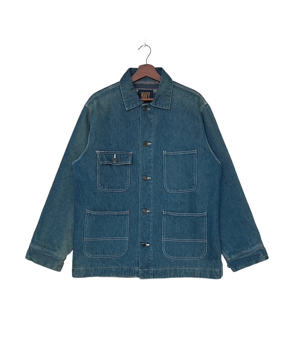 Vintage Vintage Brand Navy Fur Denim Chore Jacket 1990s Size US M / EU 48-50 / 2 - 1 Thumbnail