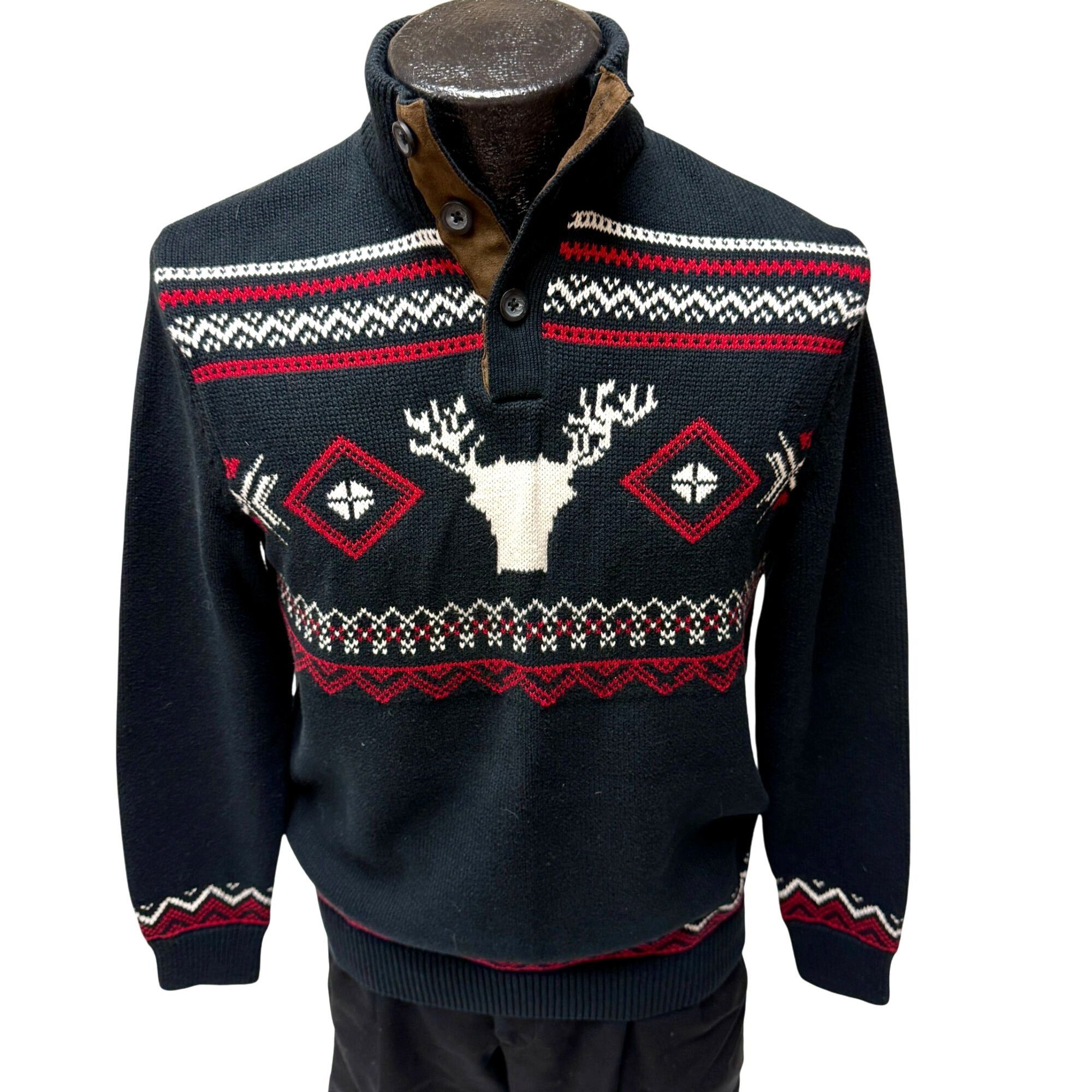 Chaps Black 1/4 Btn Pullover MOCK Neck NORDIC Deer Hunting Sweater Size US S / EU 44-46 / 1 - 1 Thumbnail